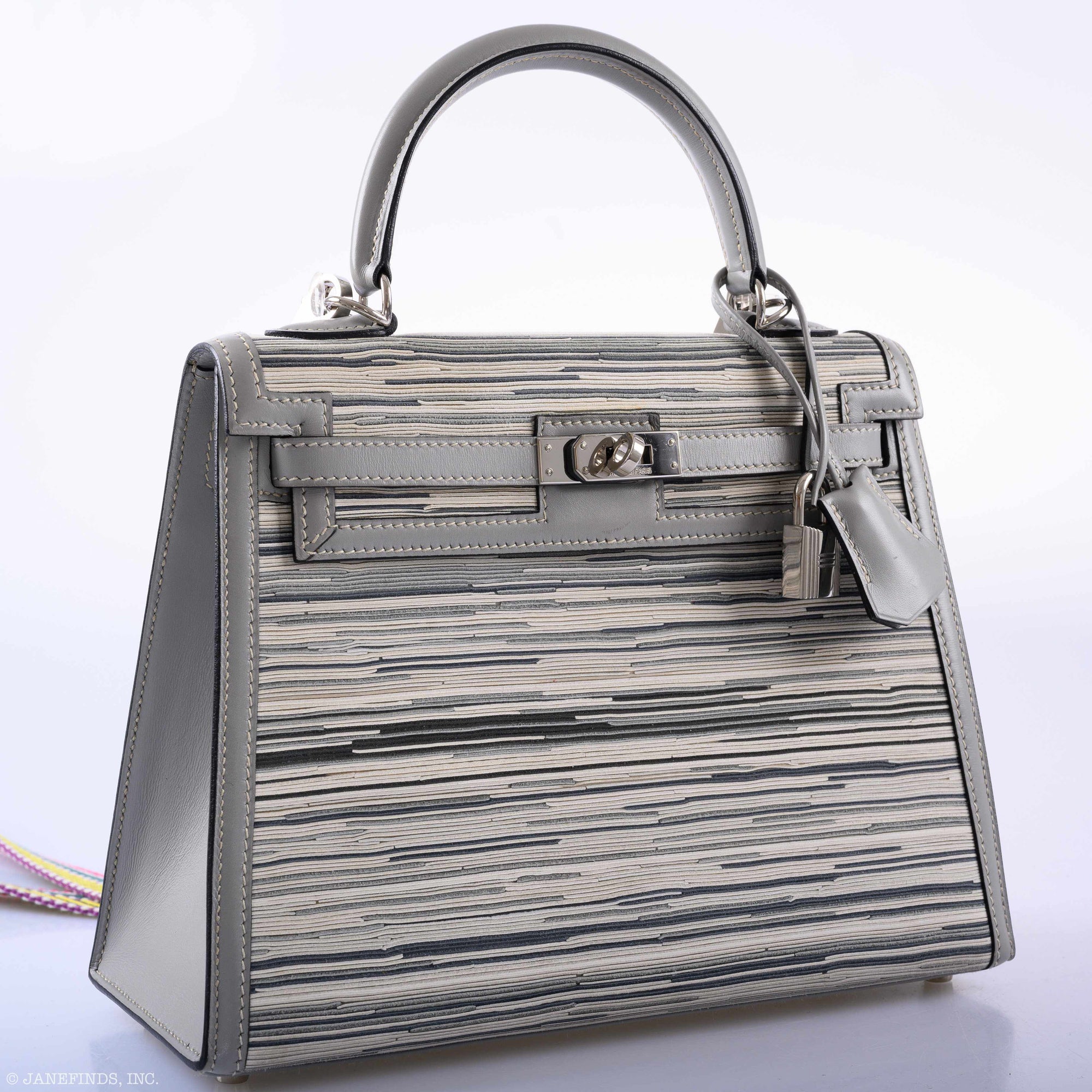 Hermès Kelly Sellier 25 Vibrato & Gris Tourterelle Box Calf Palladium Hardware