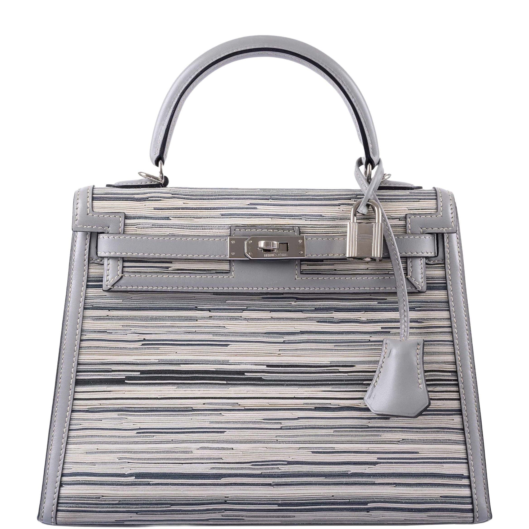 Hermès Kelly Sellier 25 Vibrato & Gris Tourterelle Box Calf Palladium Hardware