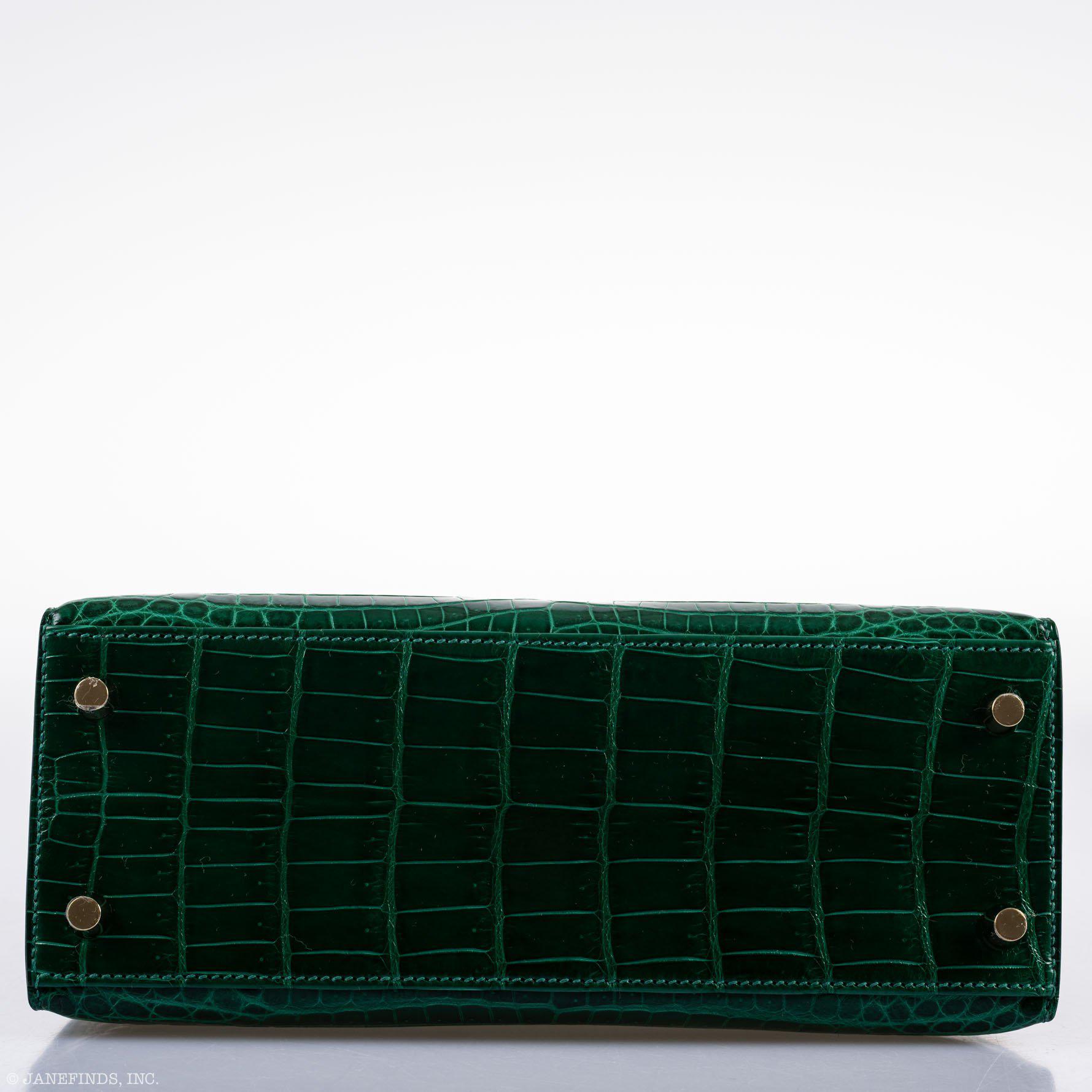 Hermès Kelly 25 Sellier HSS Vert Émeraude Shiny Niloticus Crocodile Bleu Marine Interior Brushed Gold Hardware