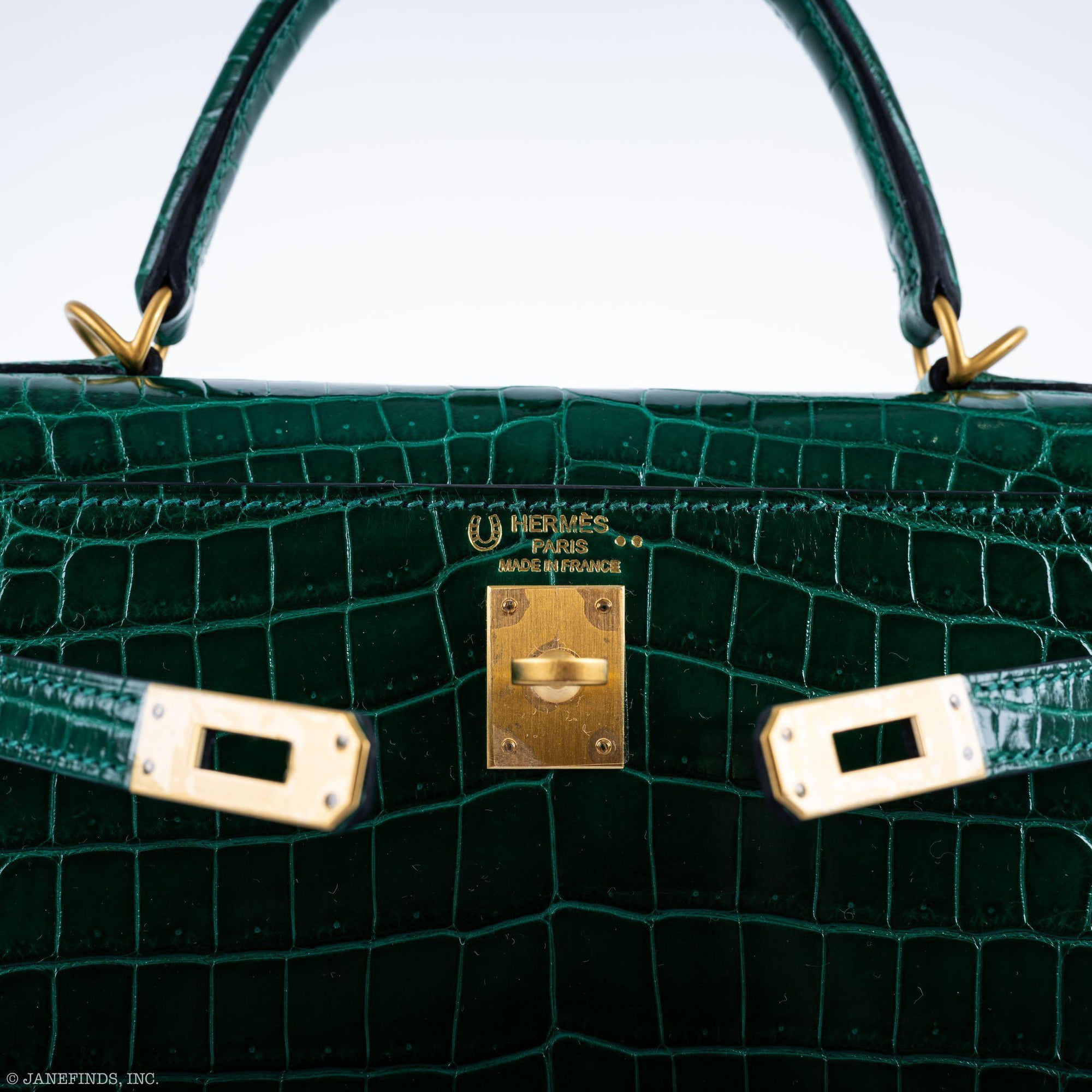 Hermès Kelly 25 Sellier HSS Vert Émeraude Shiny Niloticus Crocodile Bleu Marine Interior Brushed Gold Hardware