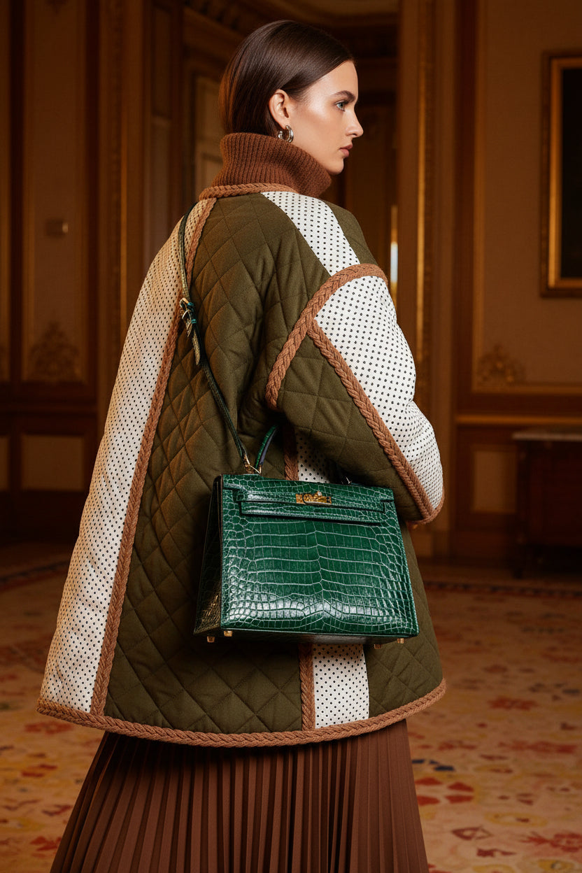 Hermès Kelly 25 Sellier HSS Vert Émeraude Shiny Niloticus Crocodile Bleu Marine Interior Brushed Gold Hardware