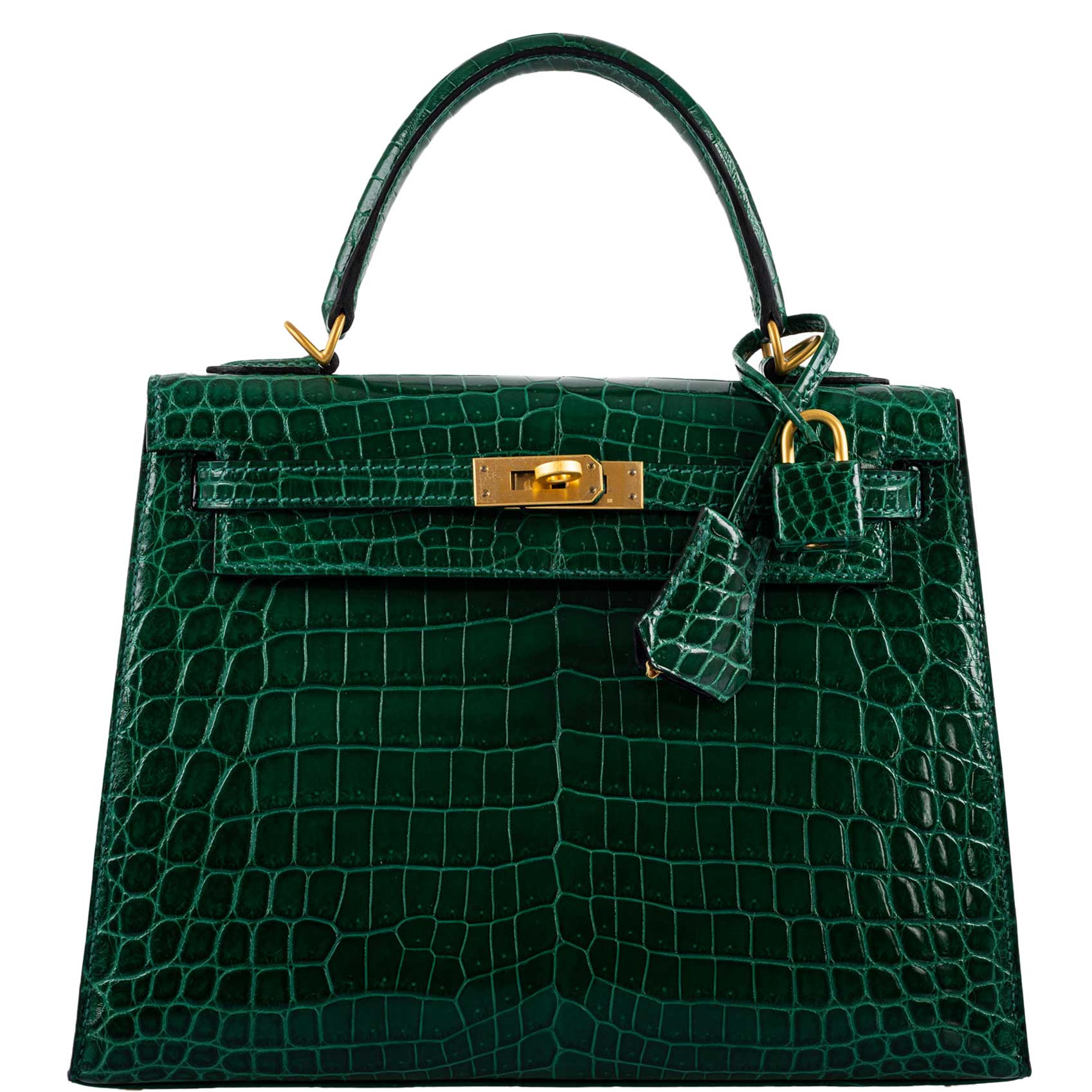 Hermès Kelly 25 Sellier HSS Vert Émeraude Shiny Niloticus Crocodile Bleu Marine Interior Brushed Gold Hardware