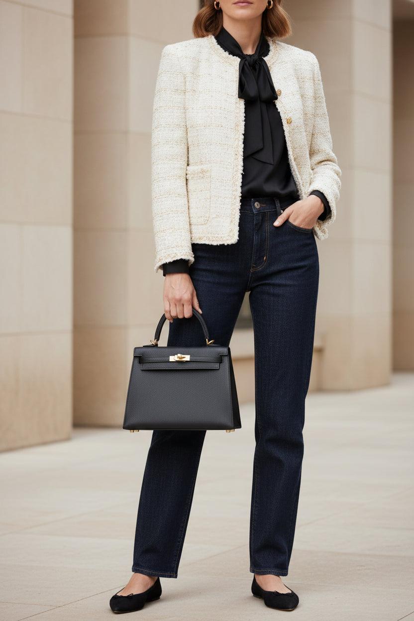 Hermès Kelly 25 Sellier Noir Epsom Gold Hardware