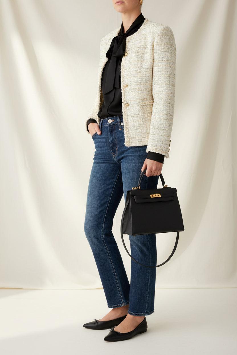 Hermès Kelly 25 Sellier Noir Epsom Gold Hardware