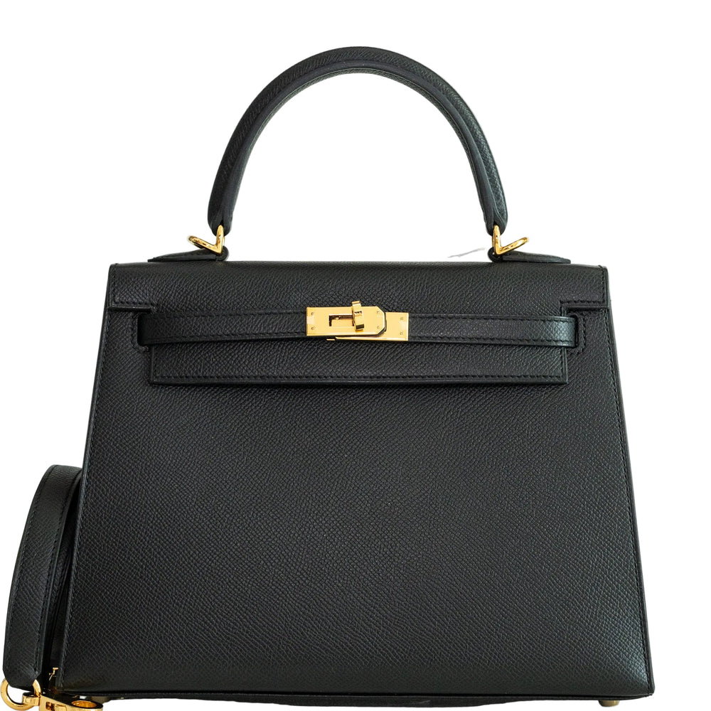 Hermès Kelly 25 Sellier Noir Epsom Gold Hardware