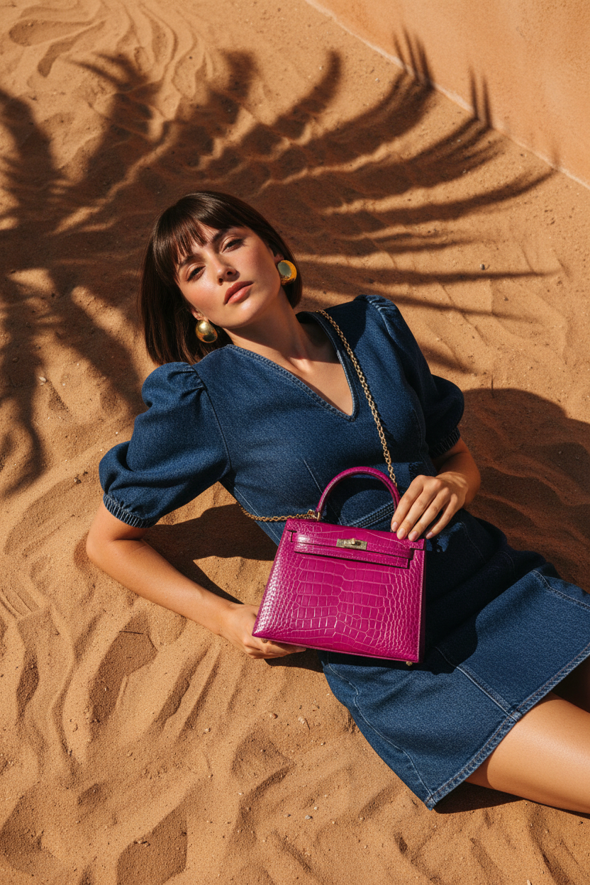 Hermès Kelly 25 Sellier Rose Pourpre Shiny Niloticus Crocodile Gold Hardware
