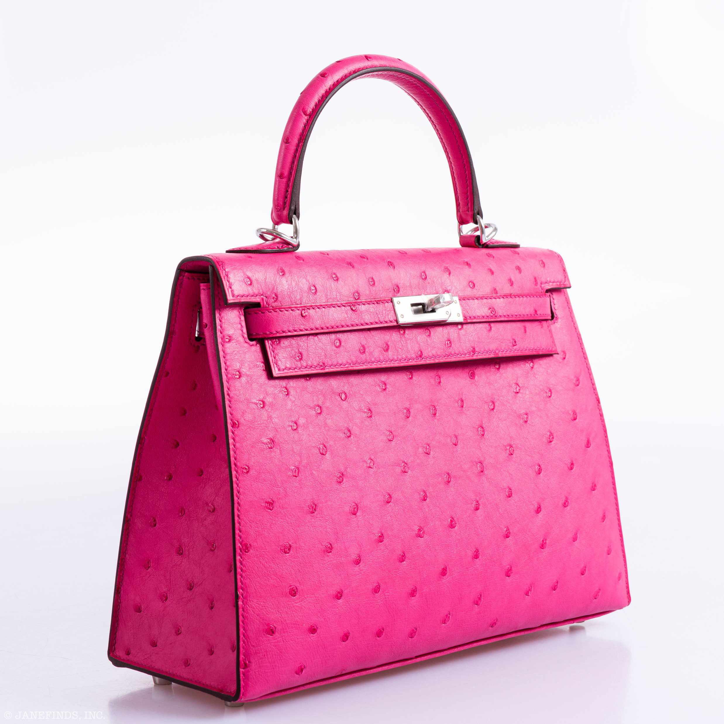 Hermès Kelly 25 Sellier Rose Tyrien Ostrich Palladium Hardware