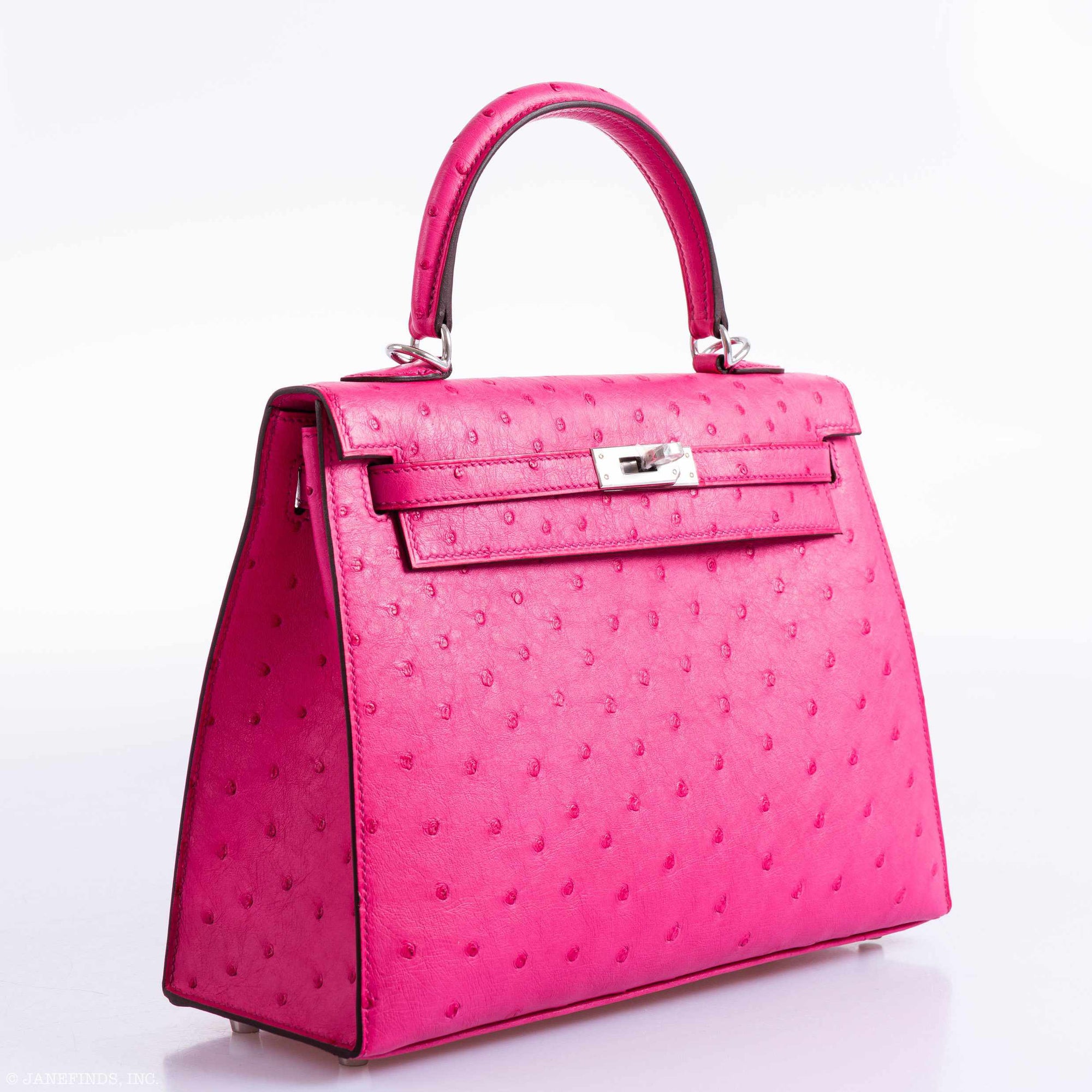 Hermès Kelly 25 Sellier Rose Tyrien Ostrich Palladium Hardware