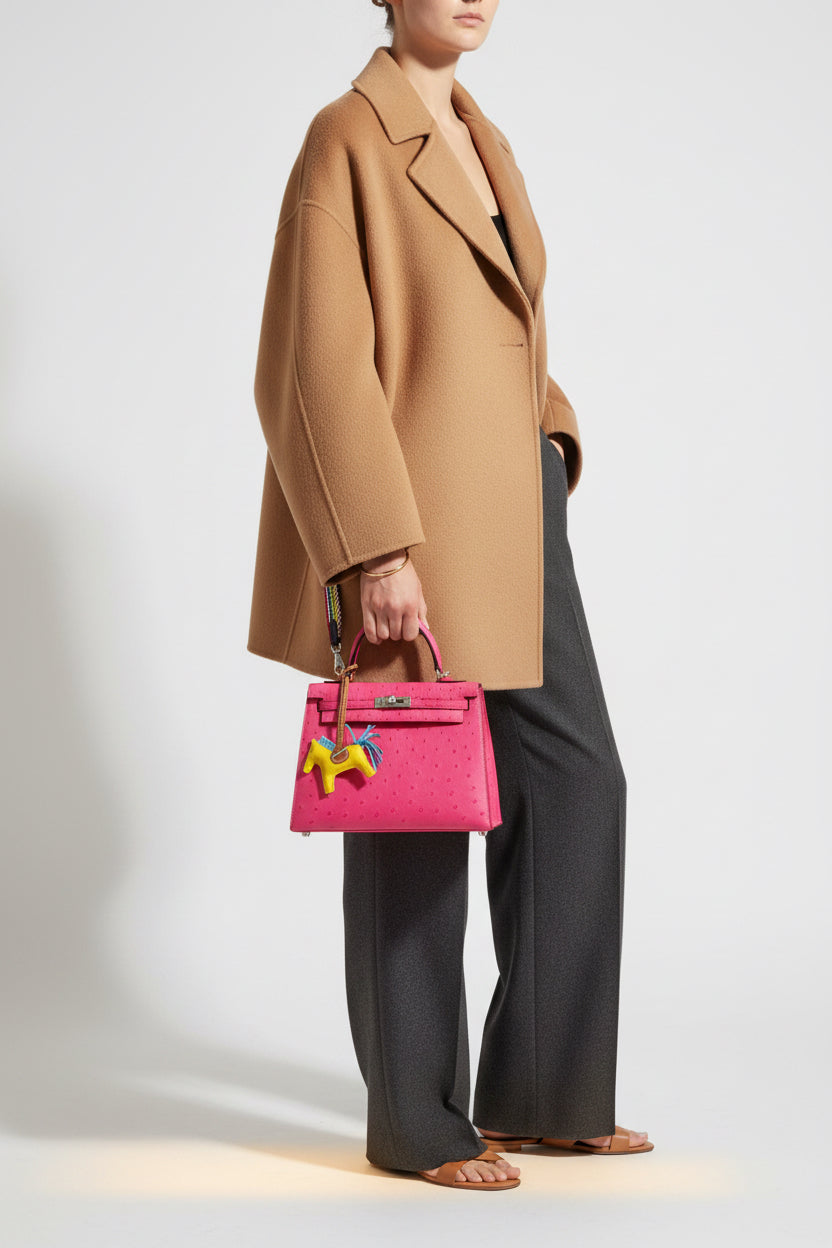 Hermès Kelly 25 Sellier Rose Tyrien Ostrich Palladium Hardware