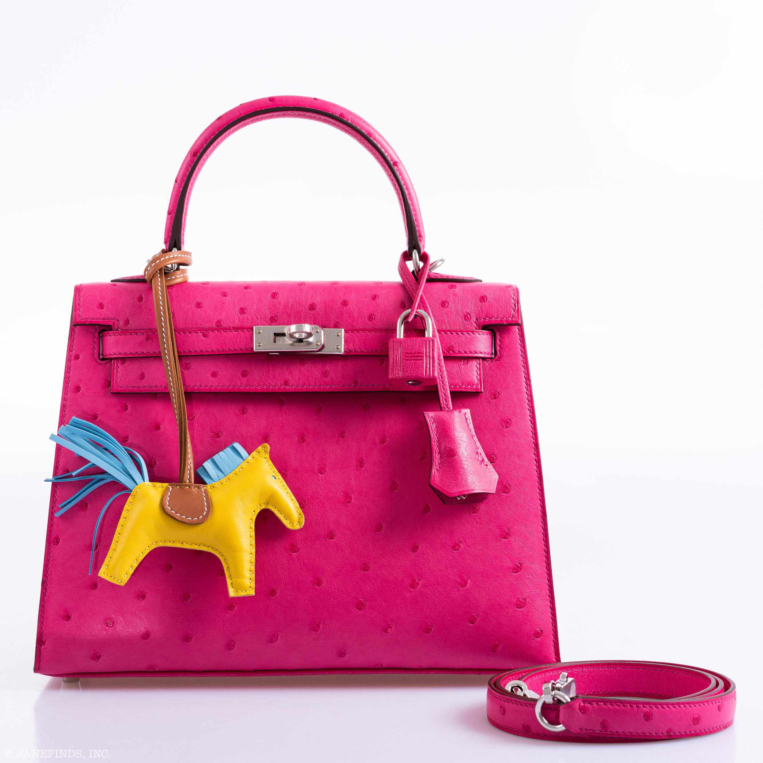 Hermès Kelly 25 Sellier Rose Tyrien Ostrich Palladium Hardware