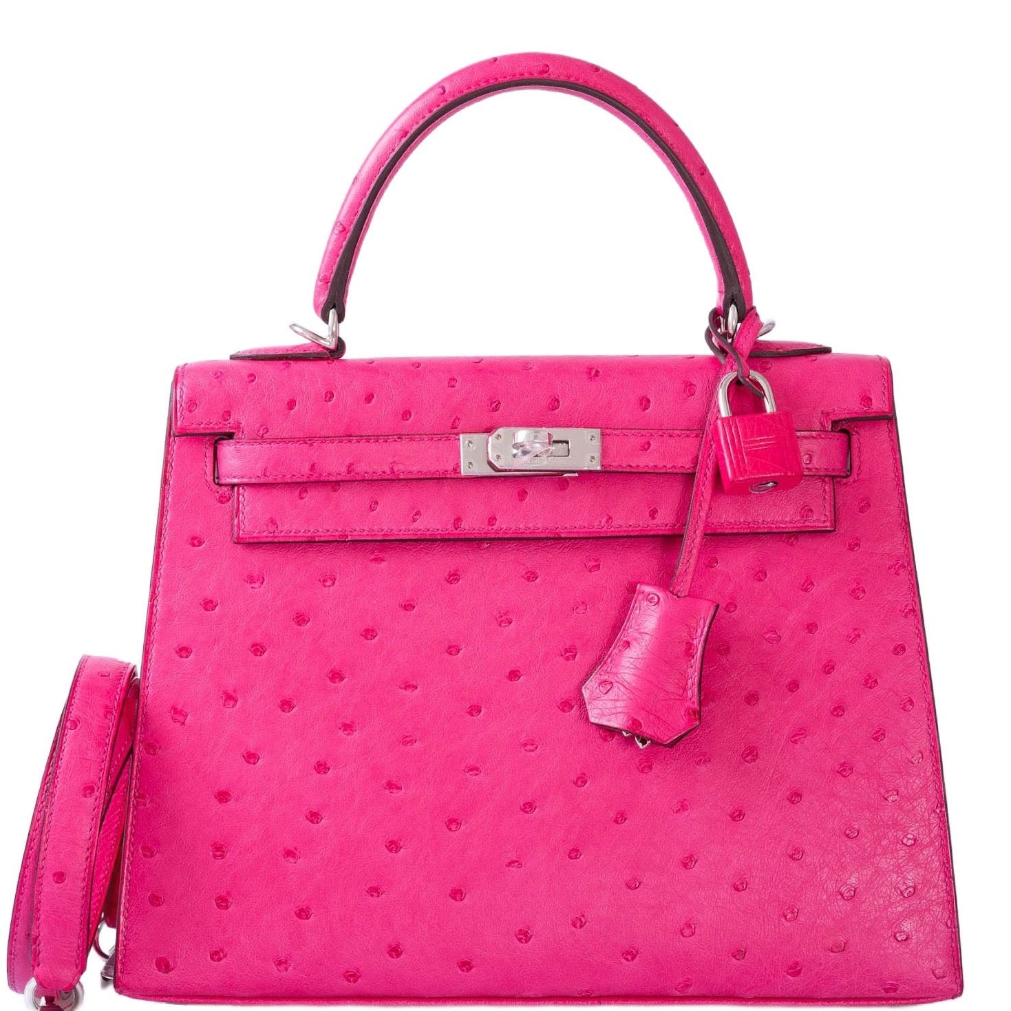 Hermès Kelly 25 Sellier Rose Tyrien Ostrich Palladium Hardware