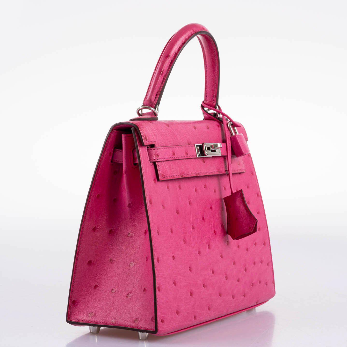 Hermès Kelly 25 Sellier Rose Tyrien Ostrich with Palladium Hardware