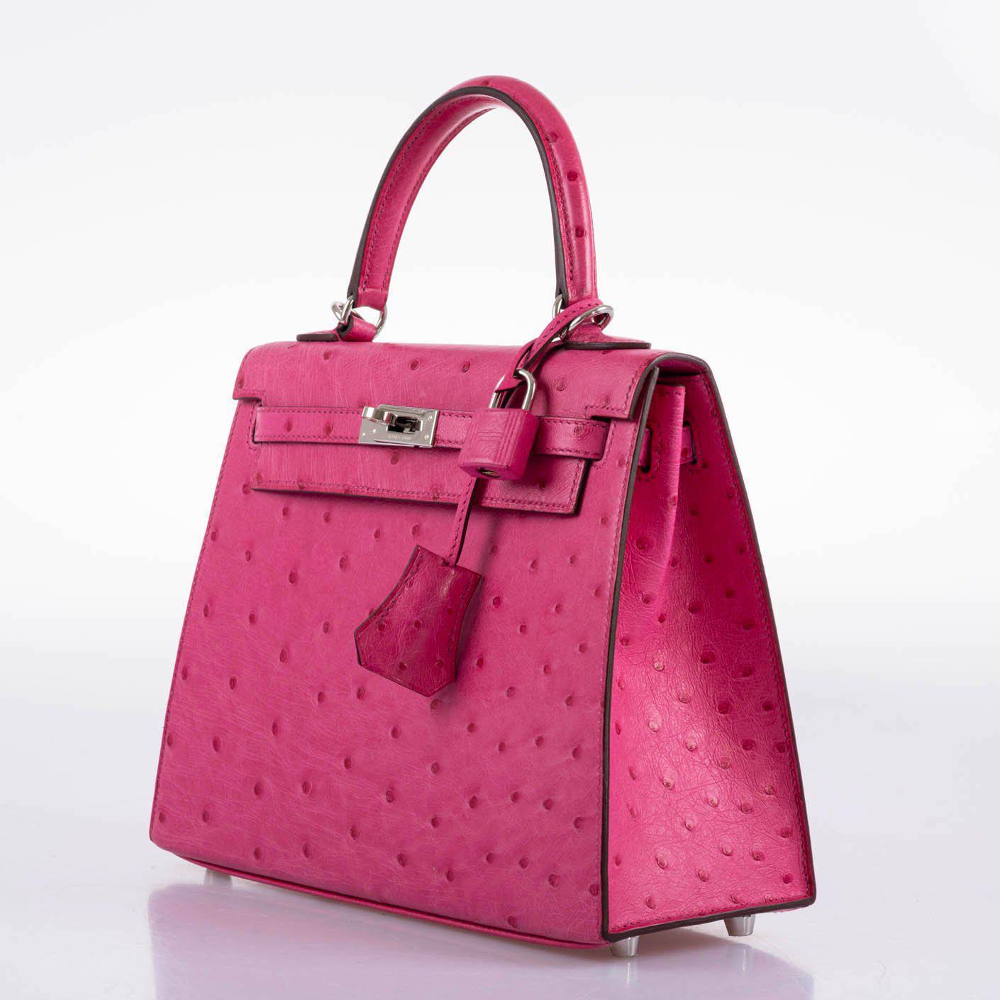 Hermès Kelly 25 Sellier Rose Tyrien Ostrich with Palladium Hardware