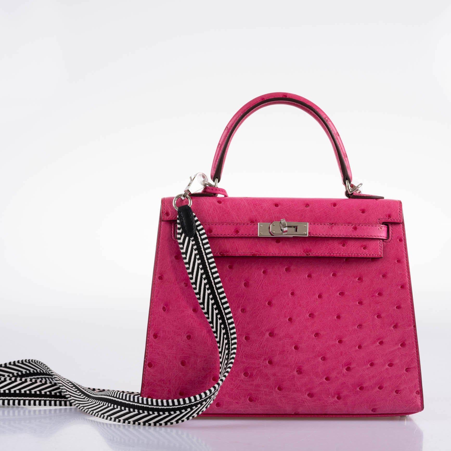 Hermès Kelly 25 Sellier Rose Tyrien Ostrich with Palladium Hardware