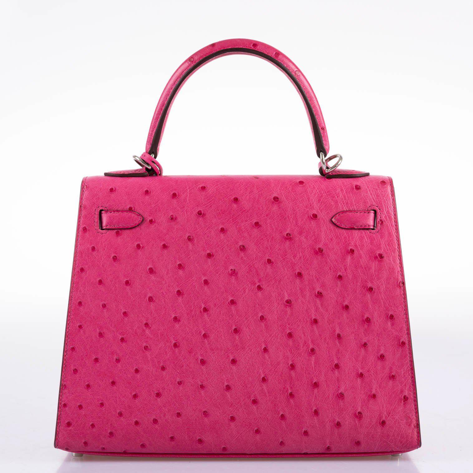 Hermès Kelly 25 Sellier Rose Tyrien Ostrich with Palladium Hardware