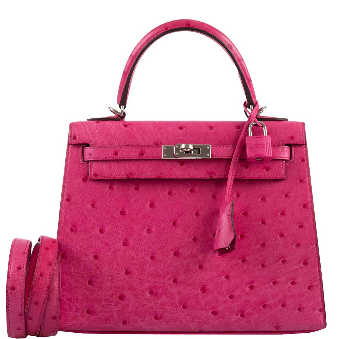 Hermès Kelly 25 Sellier Rose Tyrien Ostrich with Palladium Hardware