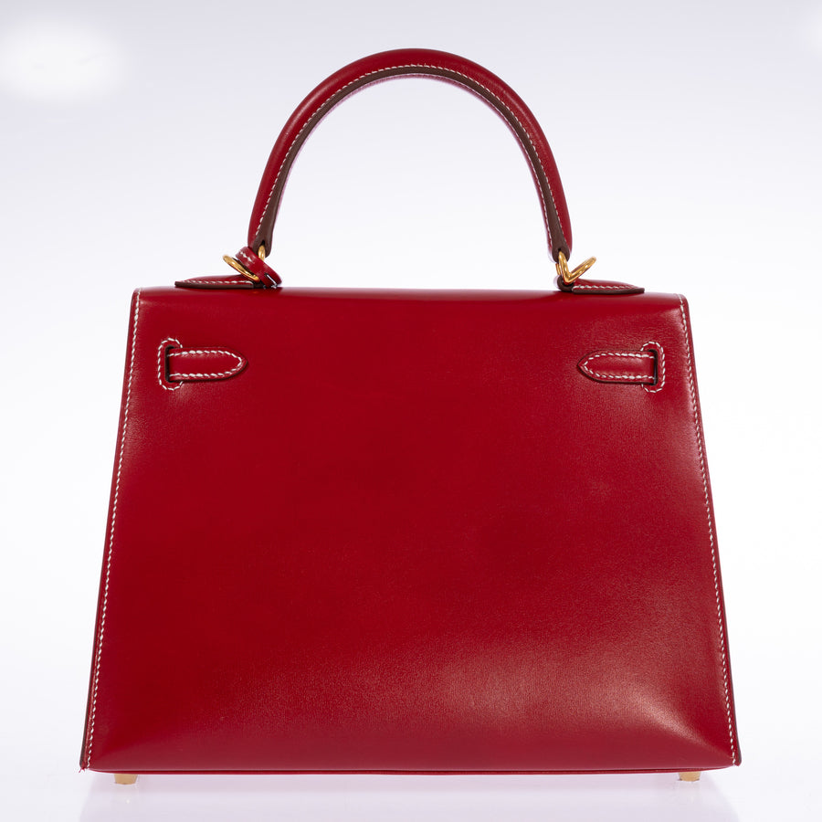 Hermès Kelly 25 Sellier Rouge Piment Box Calf Gold Hardware, back view