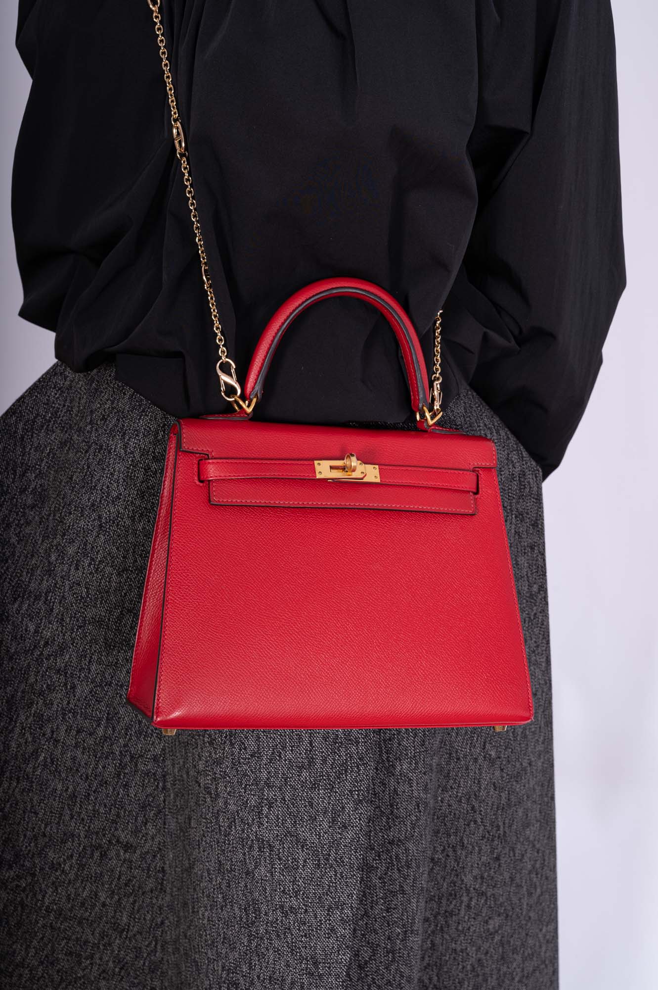 Hermès Kelly 25 Sellier Rouge Tomate Epsom Gold Hardware