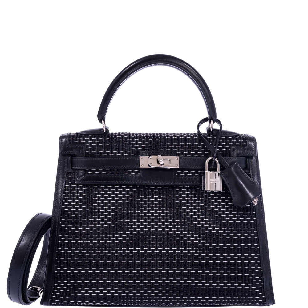 Hermès Kelly 25 Sellier Silver and Noir Crinoline Box Leather Palladium Hardware