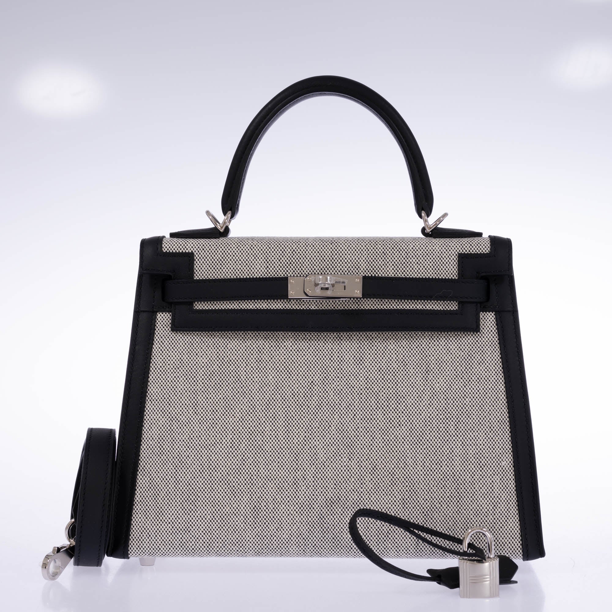 Hermès Kelly 25 Sellier Toile H Noir Swift Palladium Hardware