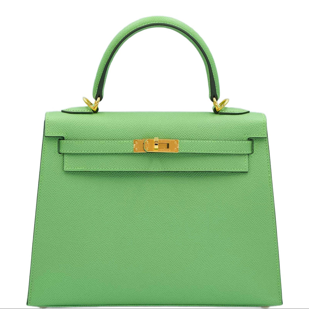 Hermès Kelly 25 Sellier Vert Criquet Epsom Gold Hardware