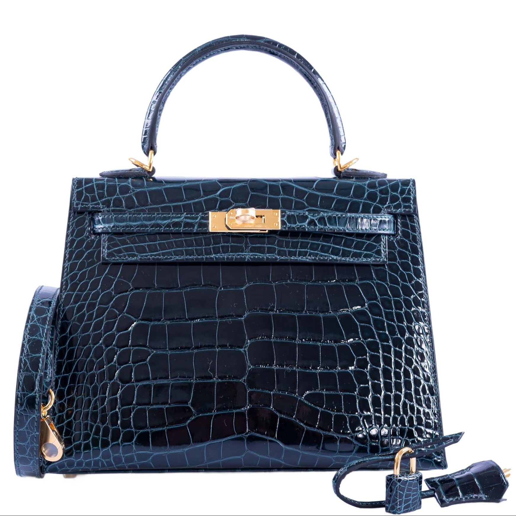 Hermès Kelly 25 Sellier Vert Cypress Alligator Gold Hardware