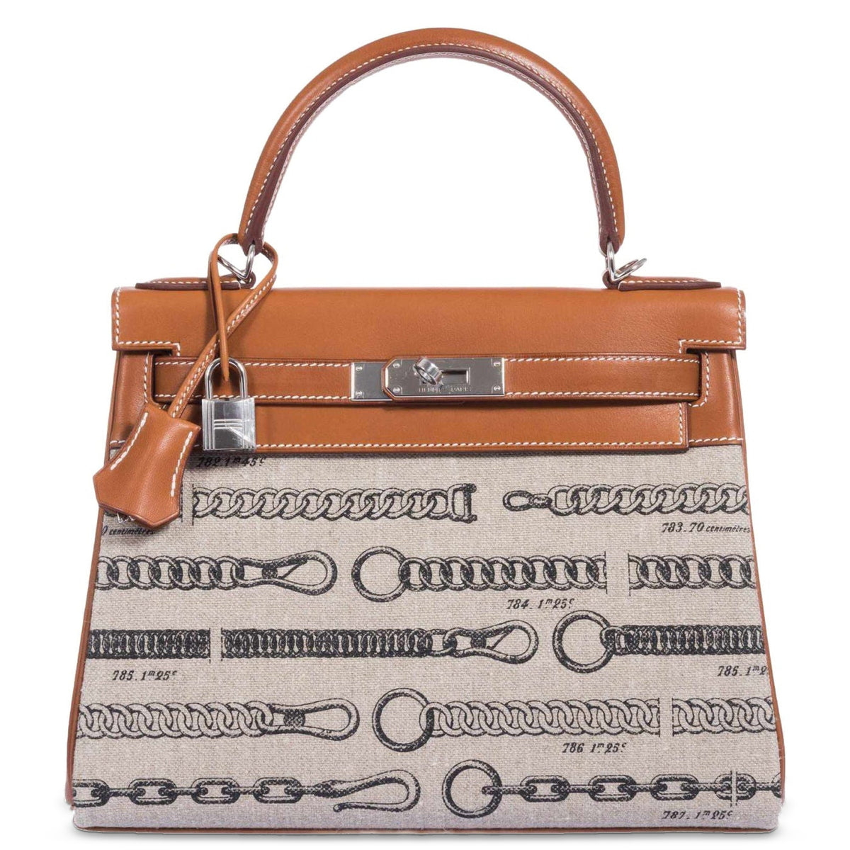 Hermès Kelly 28 De Camp Déchaînée Toile and Fauve Barenia Palladium Hardware, front view