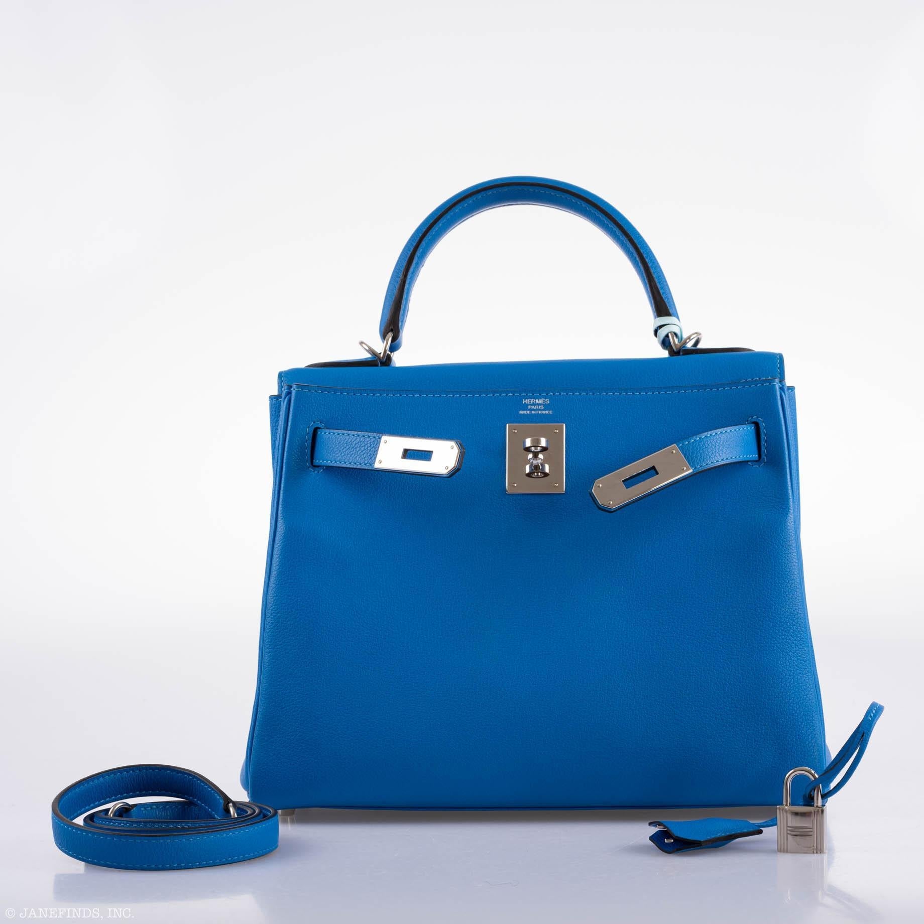 Hermès Kelly 28 Retourne Blue Hydra Evercolor leather Palladium Hardware