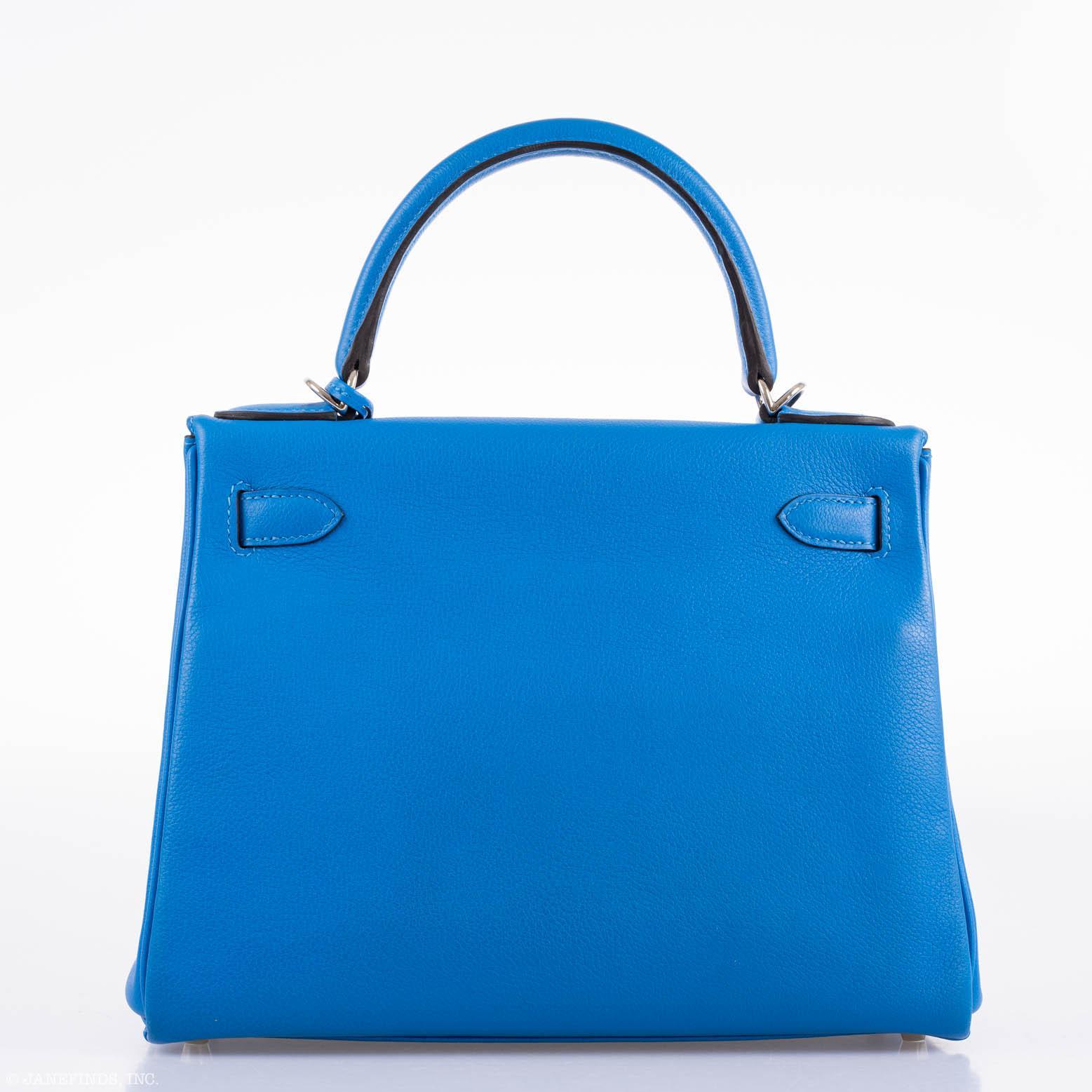 Hermès Kelly 28 Retourne Blue Hydra Evercolor leather Palladium Hardware