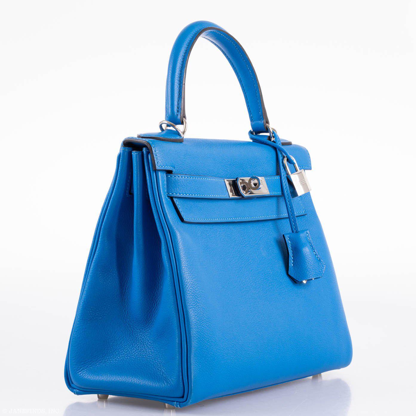 Hermès Kelly 28 Retourne Blue Hydra Evercolor leather Palladium Hardware