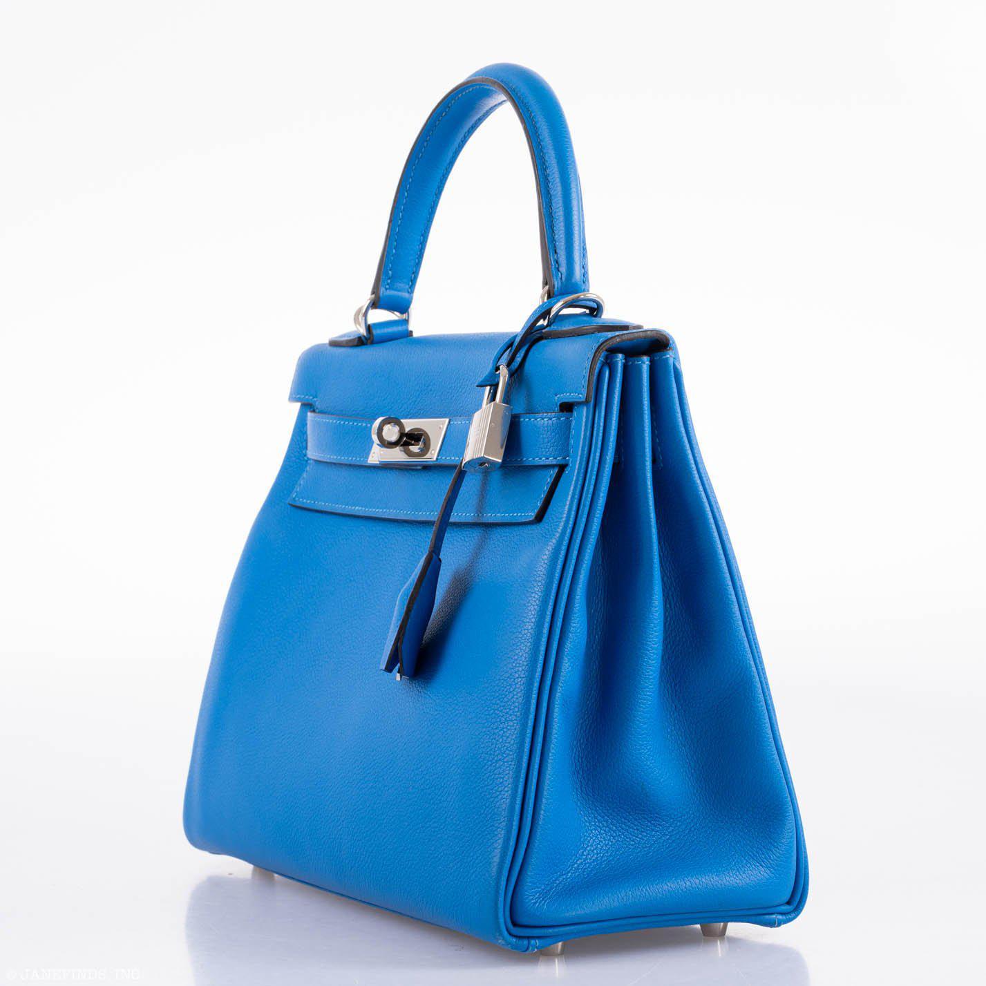 Hermès Kelly 28 Retourne Blue Hydra Evercolor leather Palladium Hardware