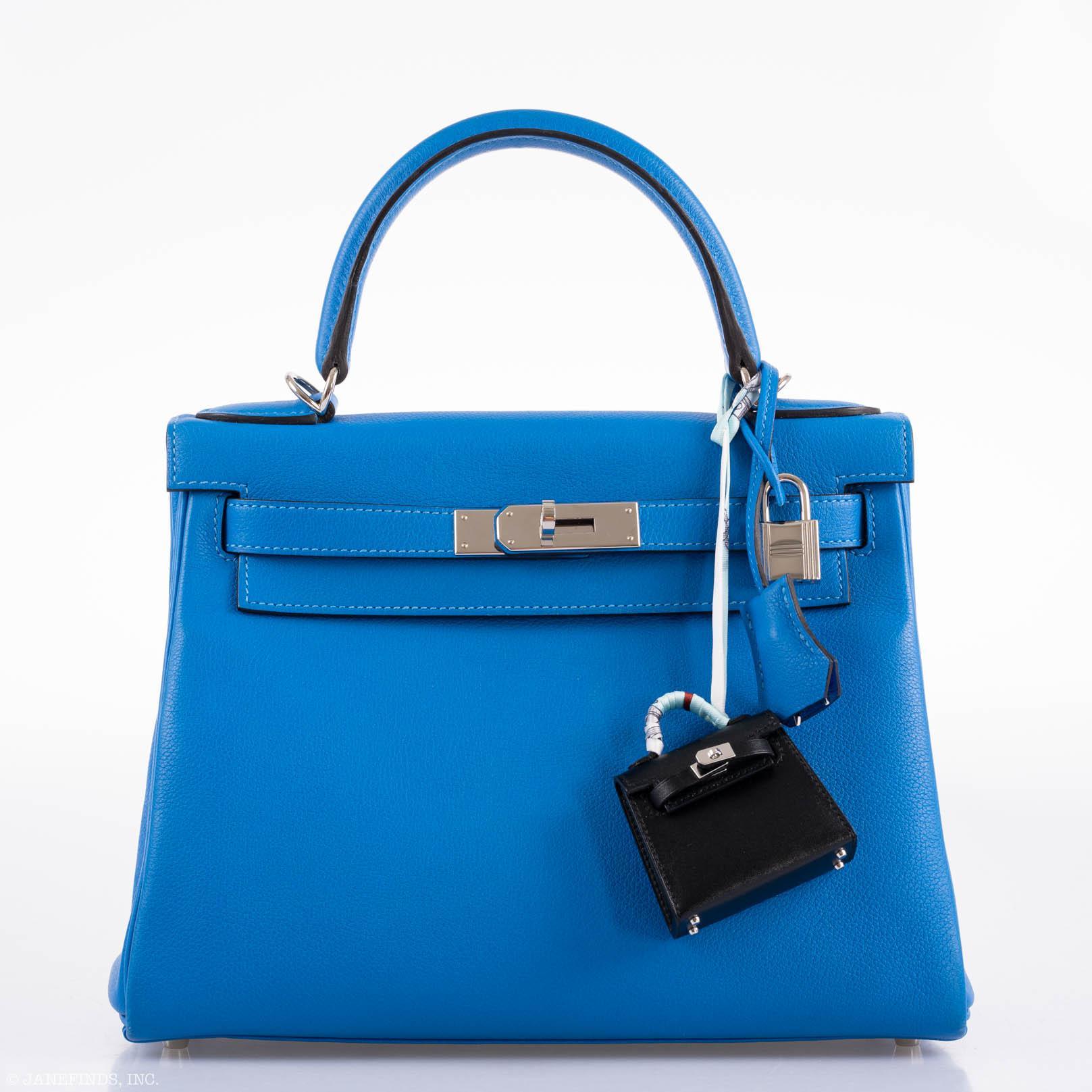 Hermès Kelly 28 Retourne Blue Hydra Evercolor leather Palladium Hardware