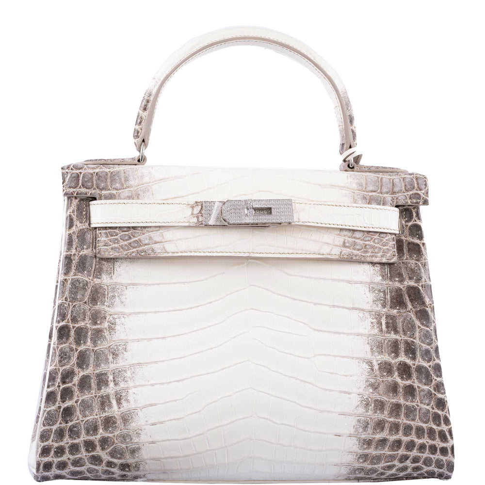 Hermès Kelly 28 Retourné Diamond Himalaya Matte Niloticus Crocodile 18K White Gold Diamond Hardware