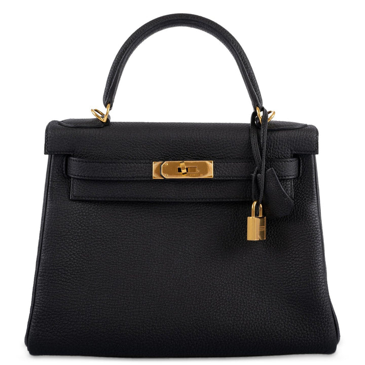 Hermès Kelly 28 Retourne HSS Noir Togo with Blue Piping Gold Hardware