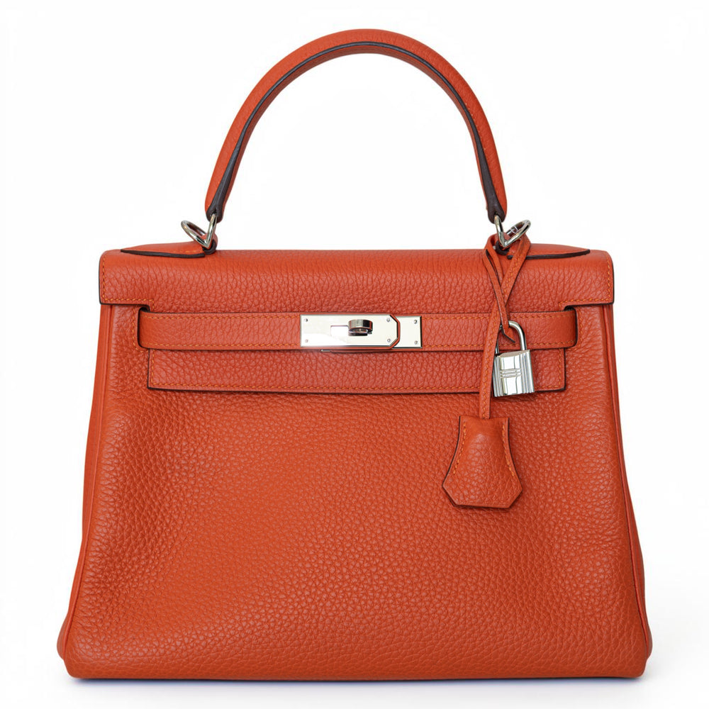 Hermès Kelly 28 Retourne Orange Clemence Palladium Hardware
