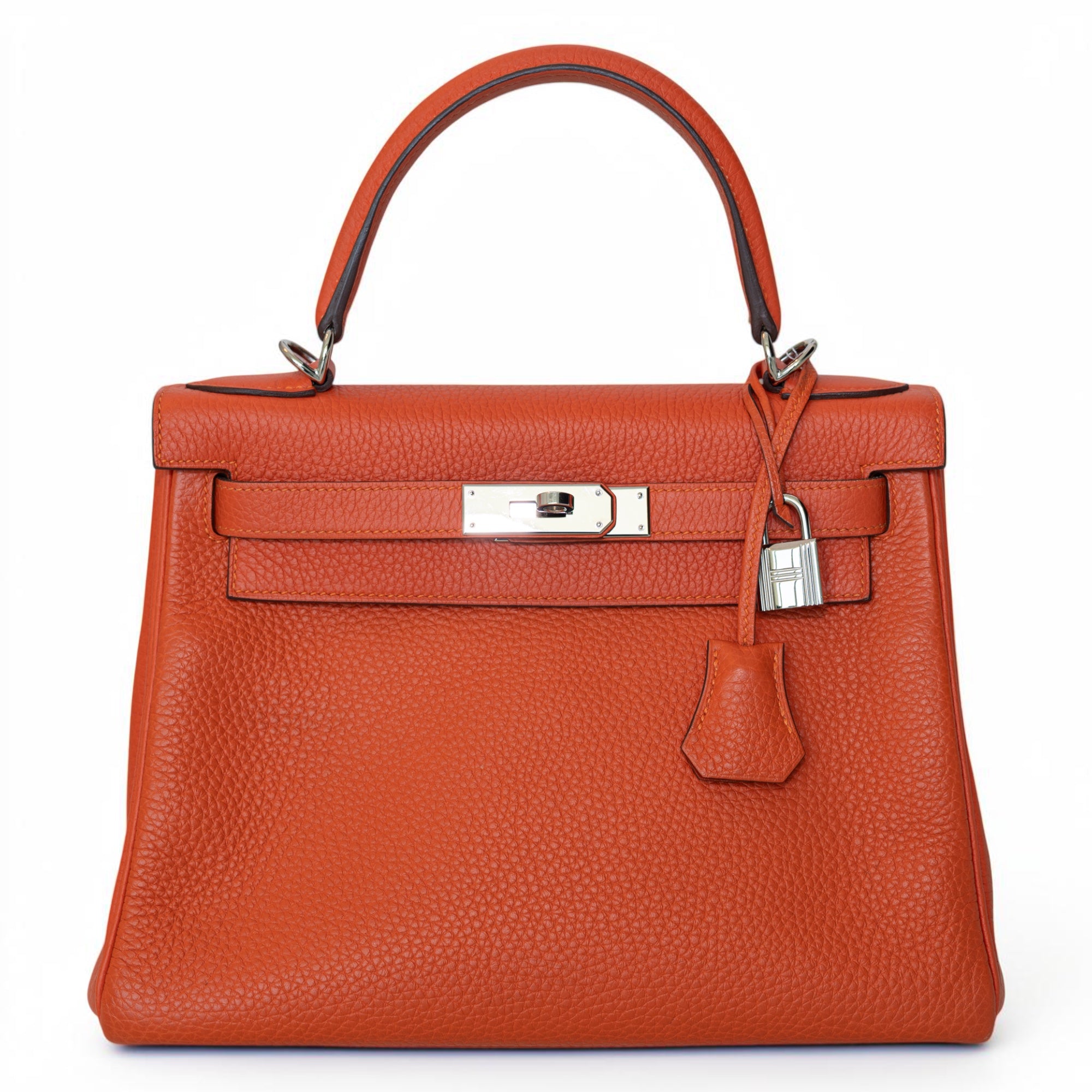 Hermès Kelly 28 Retourne Orange Clemence Palladium Hardware