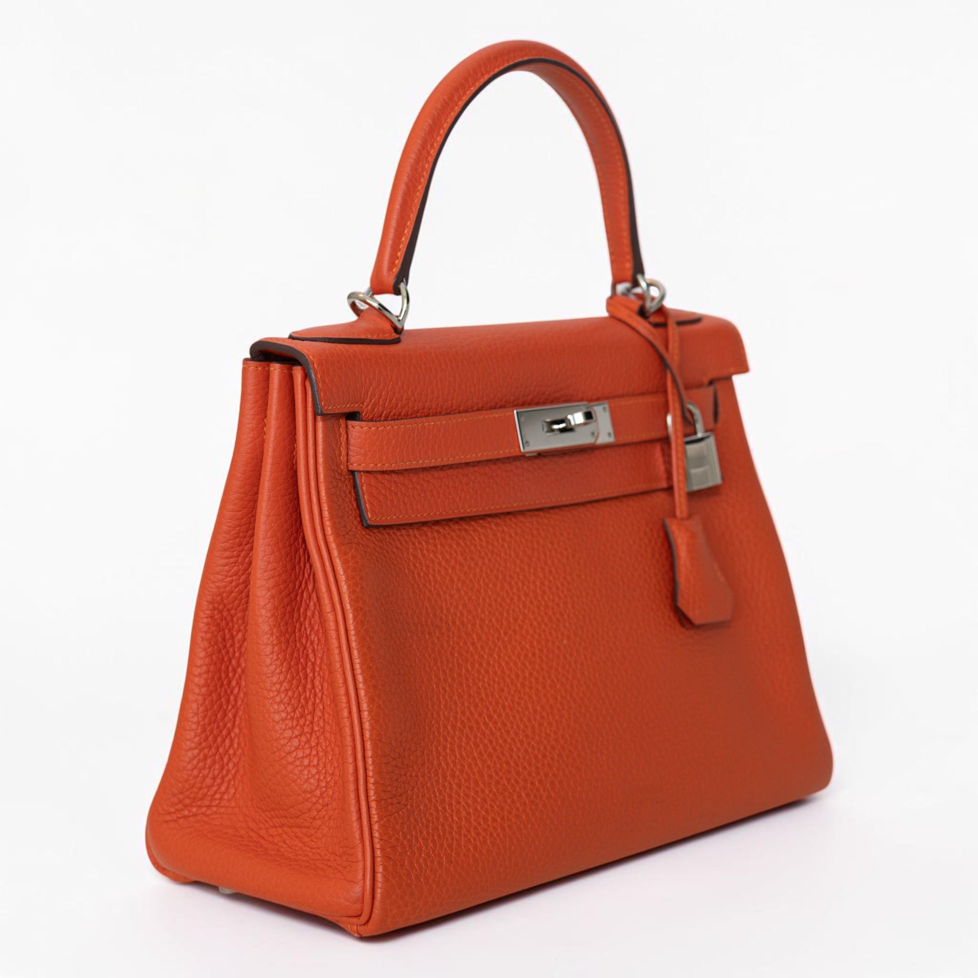 Hermès Kelly 28 Retourne Orange Clemence Palladium Hardware