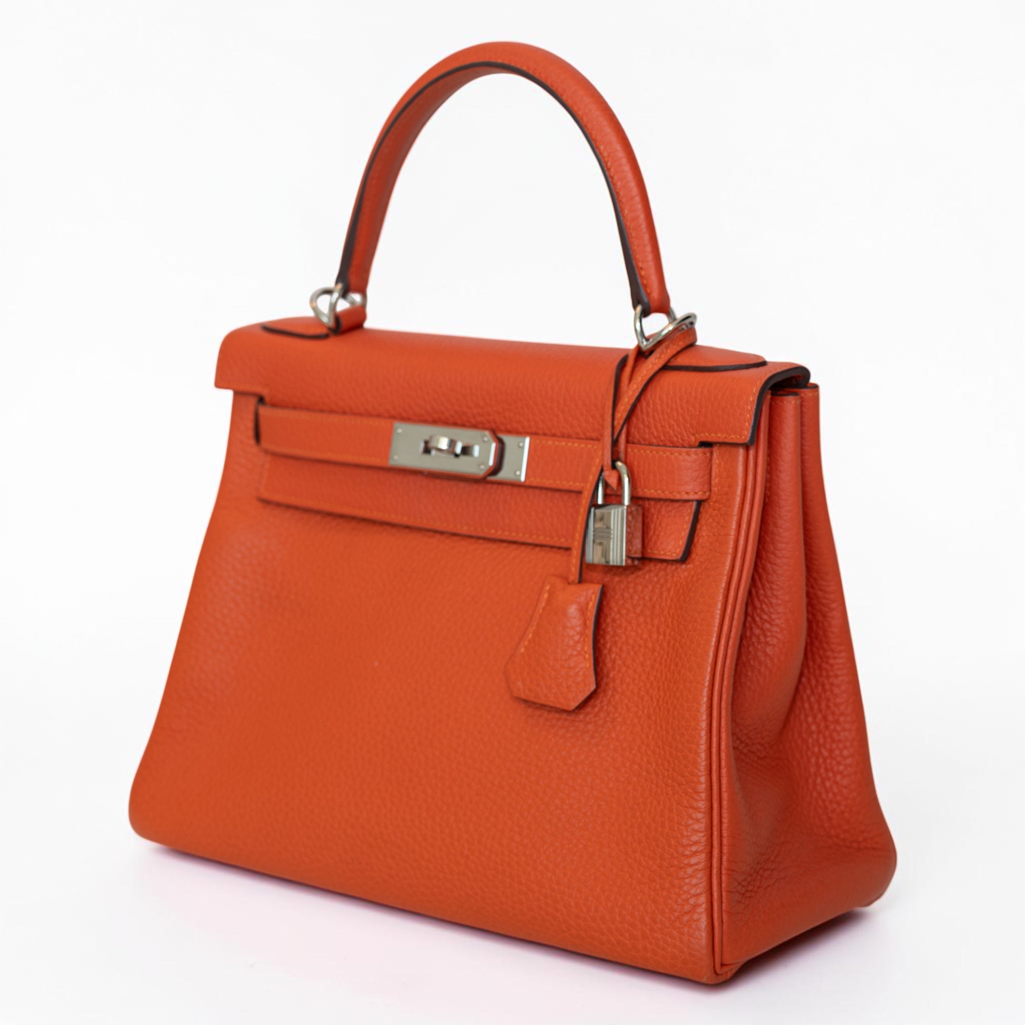 Hermès Kelly 28 Retourne Orange Clemence Palladium Hardware