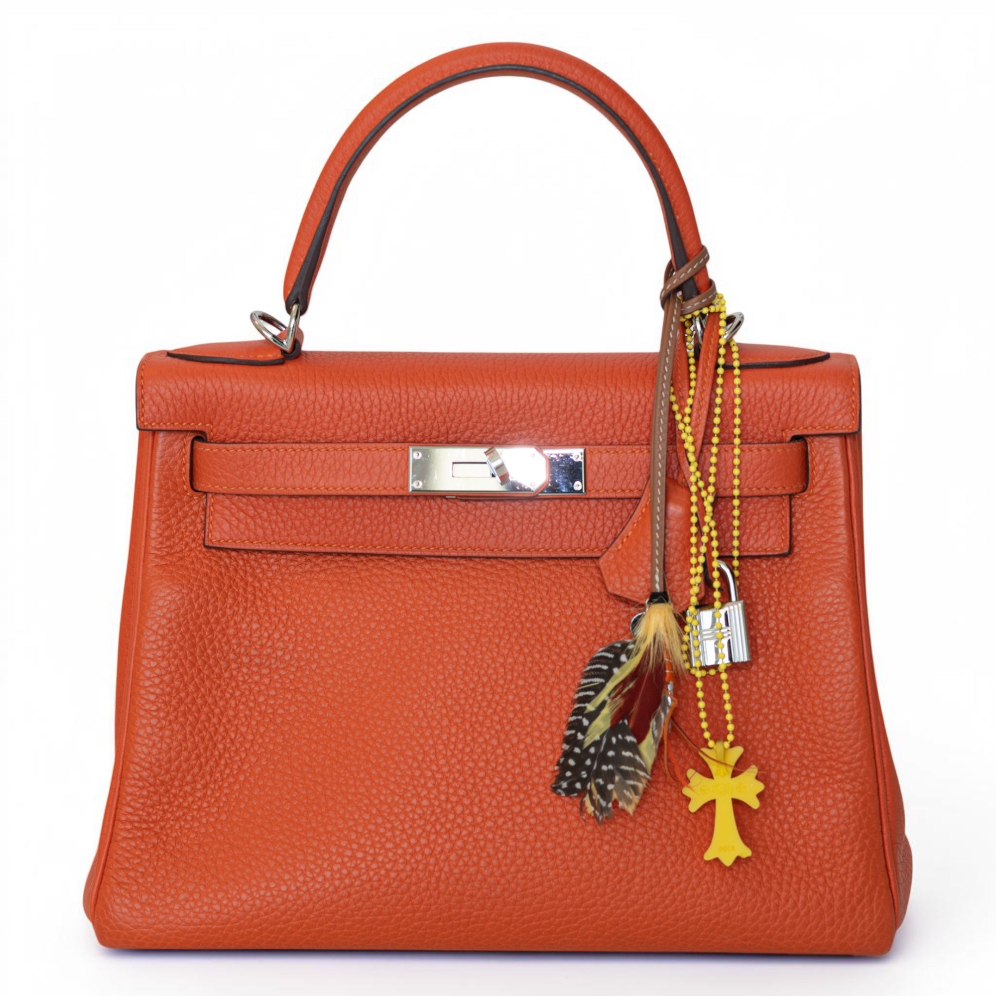 Hermès Kelly 28 Retourne Orange Clemence Palladium Hardware
