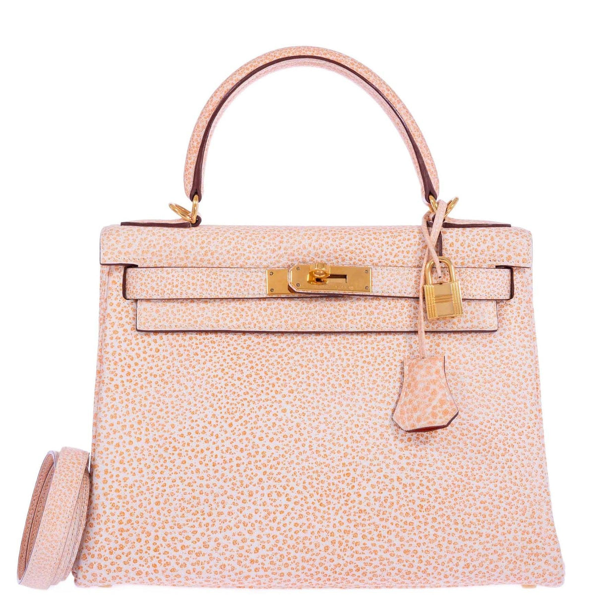 Hermès Kelly 28 Retourne Orange Dalmatian Buffalo Skipper Gold 