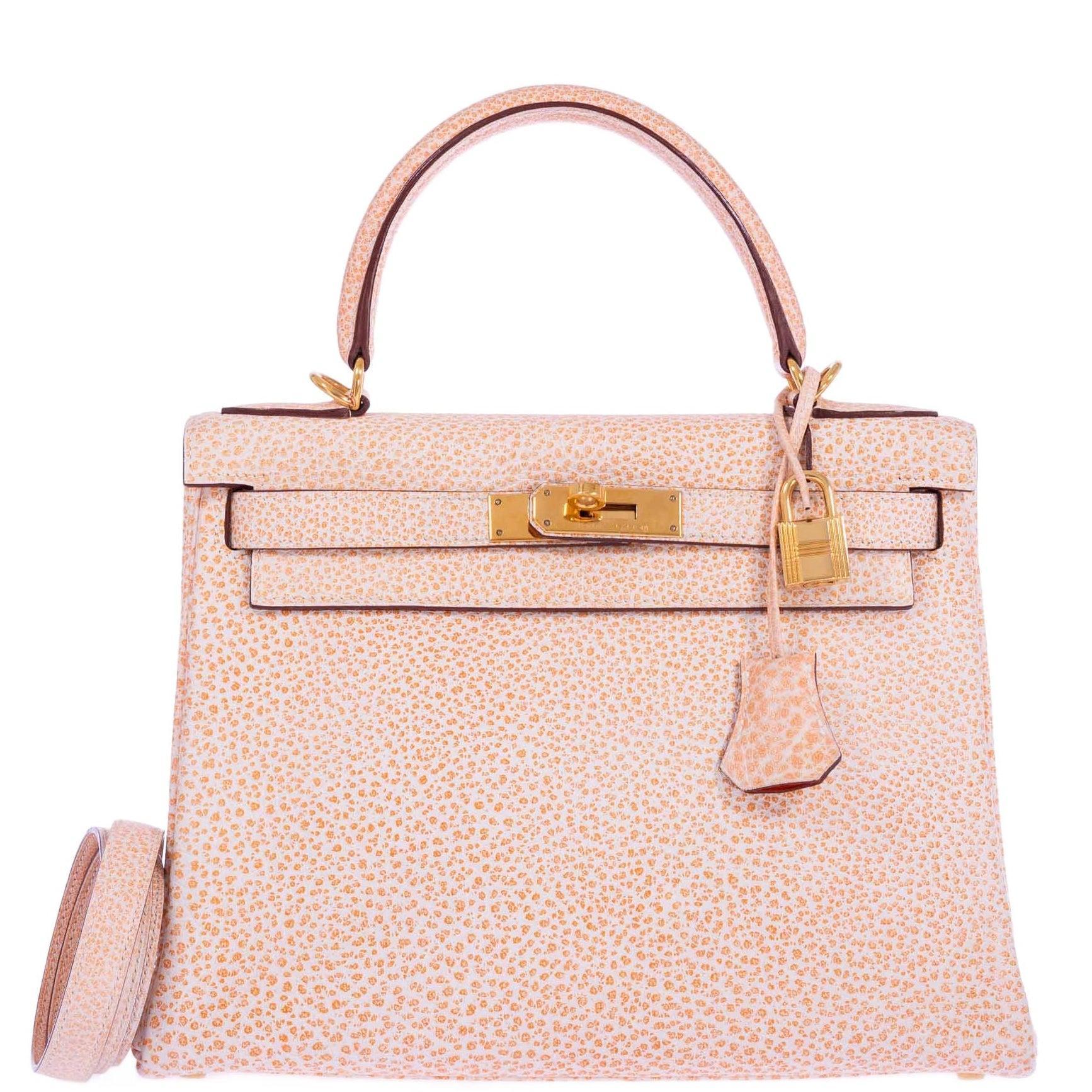 Hermès Kelly 28 Retourne Orange Dalmatian Buffalo Skipper Gold Hardware
