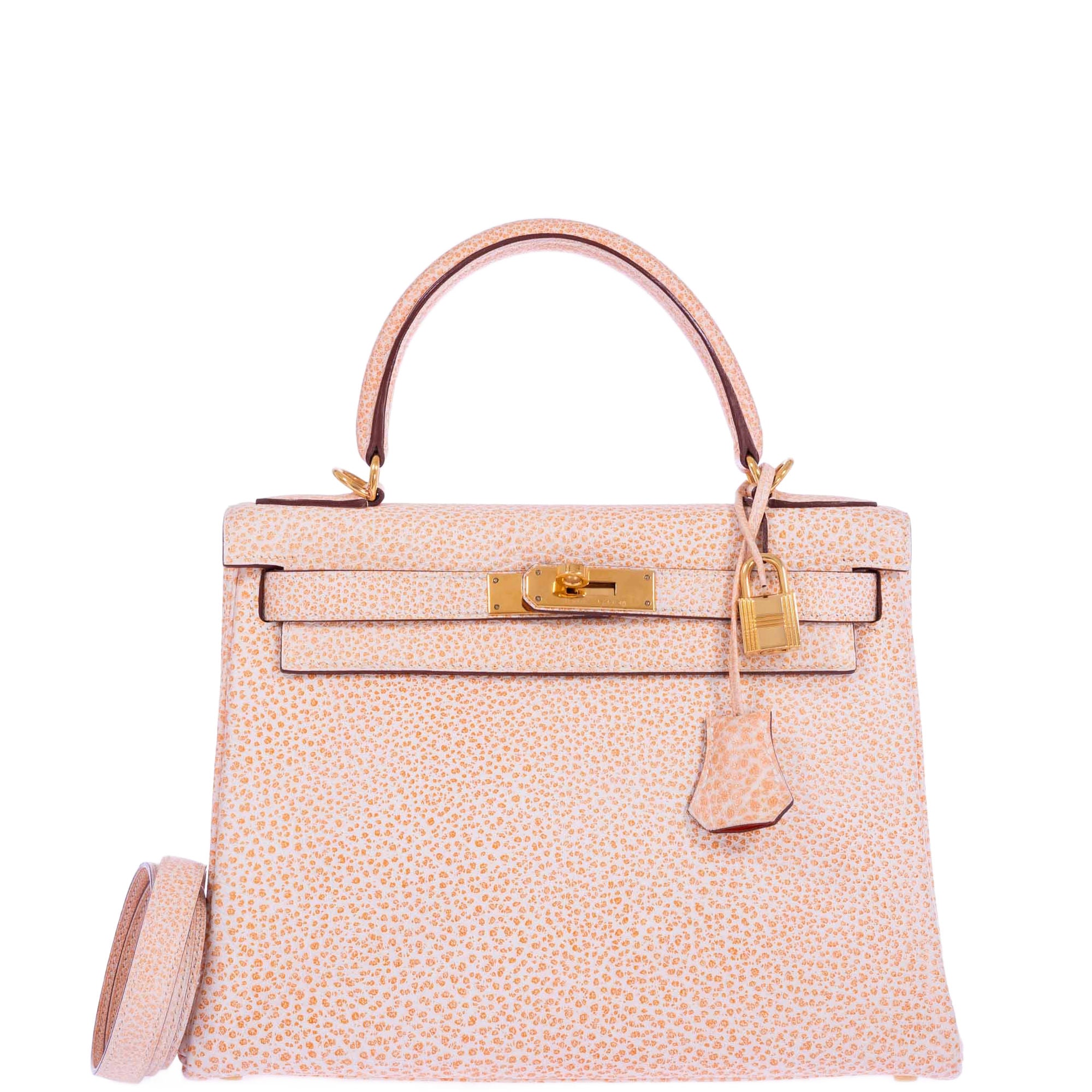 Hermès Kelly 28 Retourne Orange Dalmatian Buffalo Skipper Gold Hardware