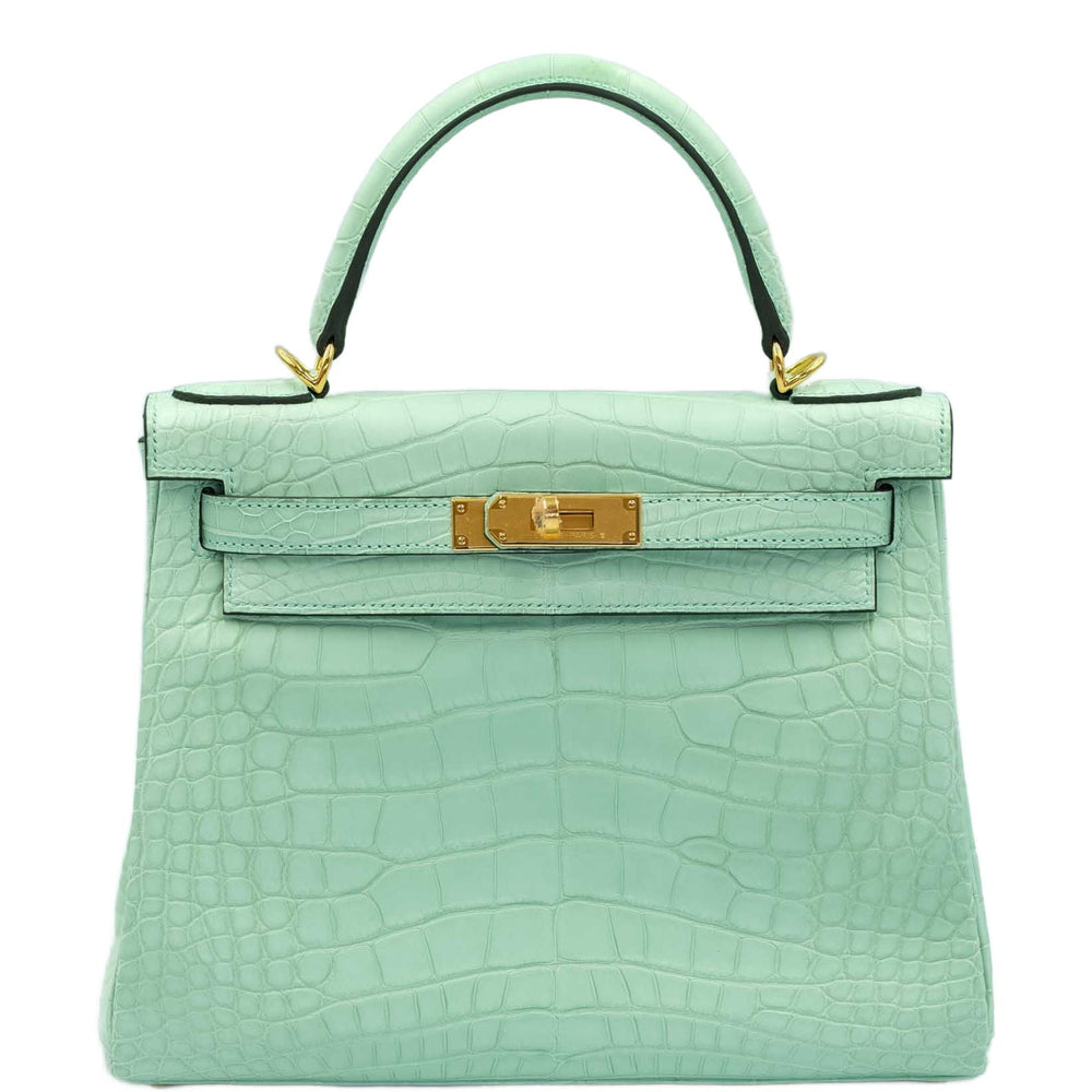 Hermès Kelly 28 Retourne Vert d'Eau Matte Alligator with Gold Hardware