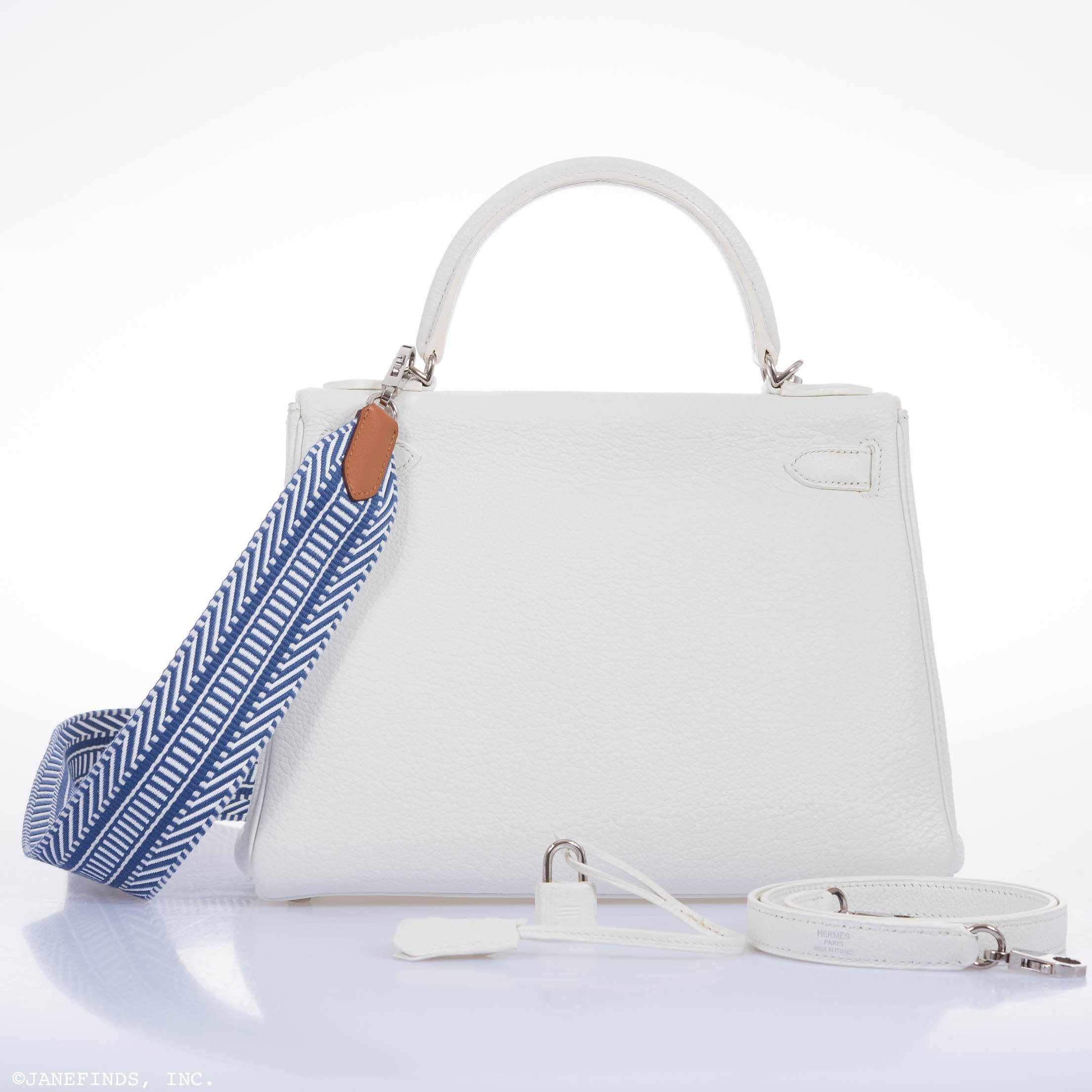 Hermès Kelly 28 Retourne White Clemence Palladium Hardware