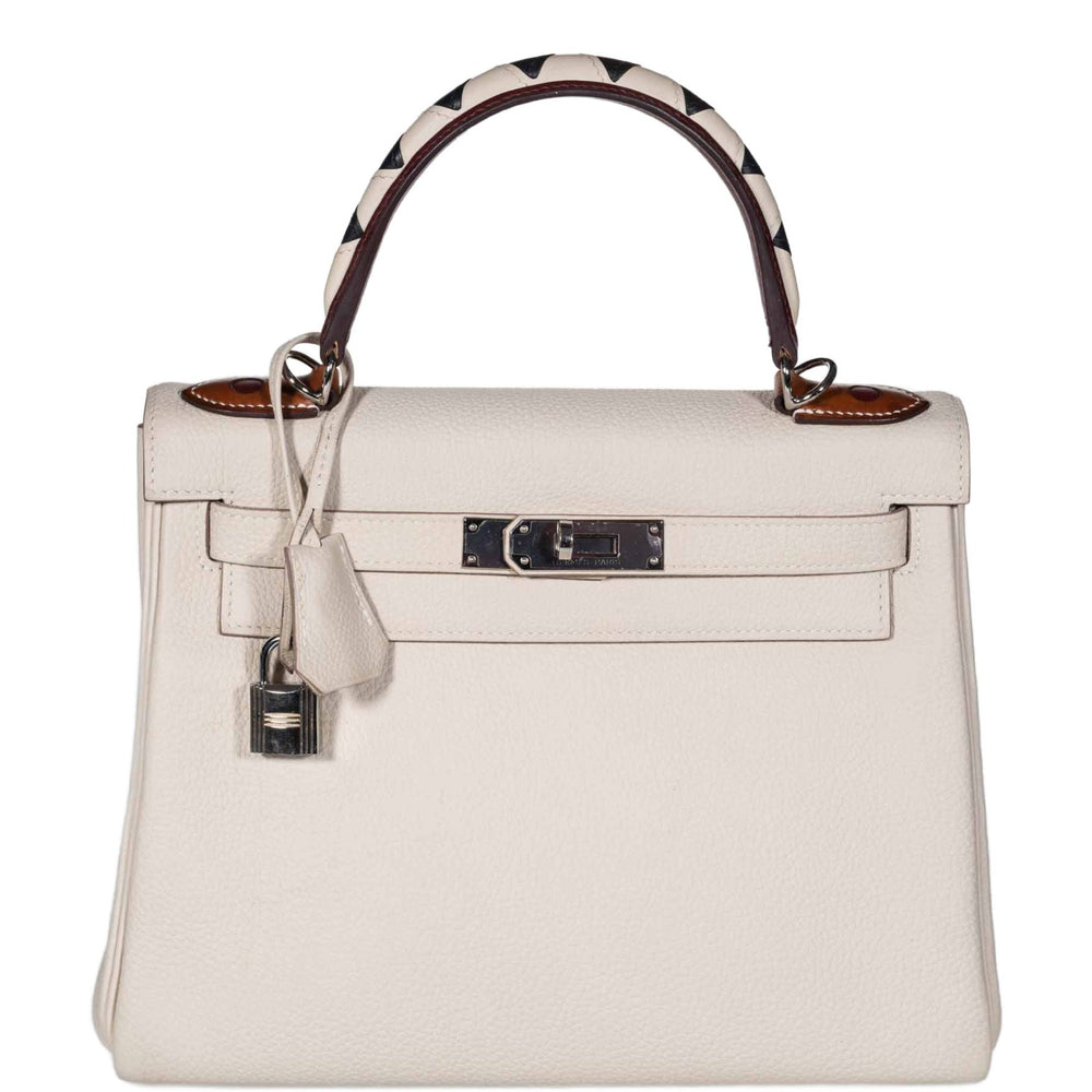Hermès Kelly 28 Retourne au Galop Craie, Rouge H, Fauve and Black Togo Palladium Hardware