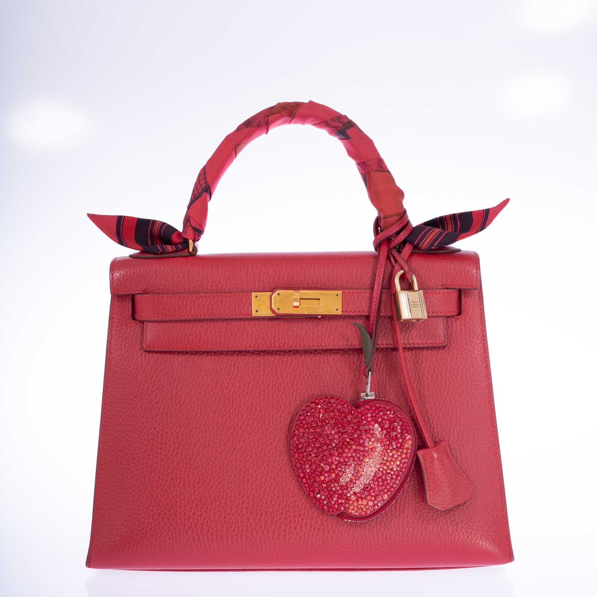 Hermès Kelly 28 Rouge Vif Ardenne with Gold Hardware