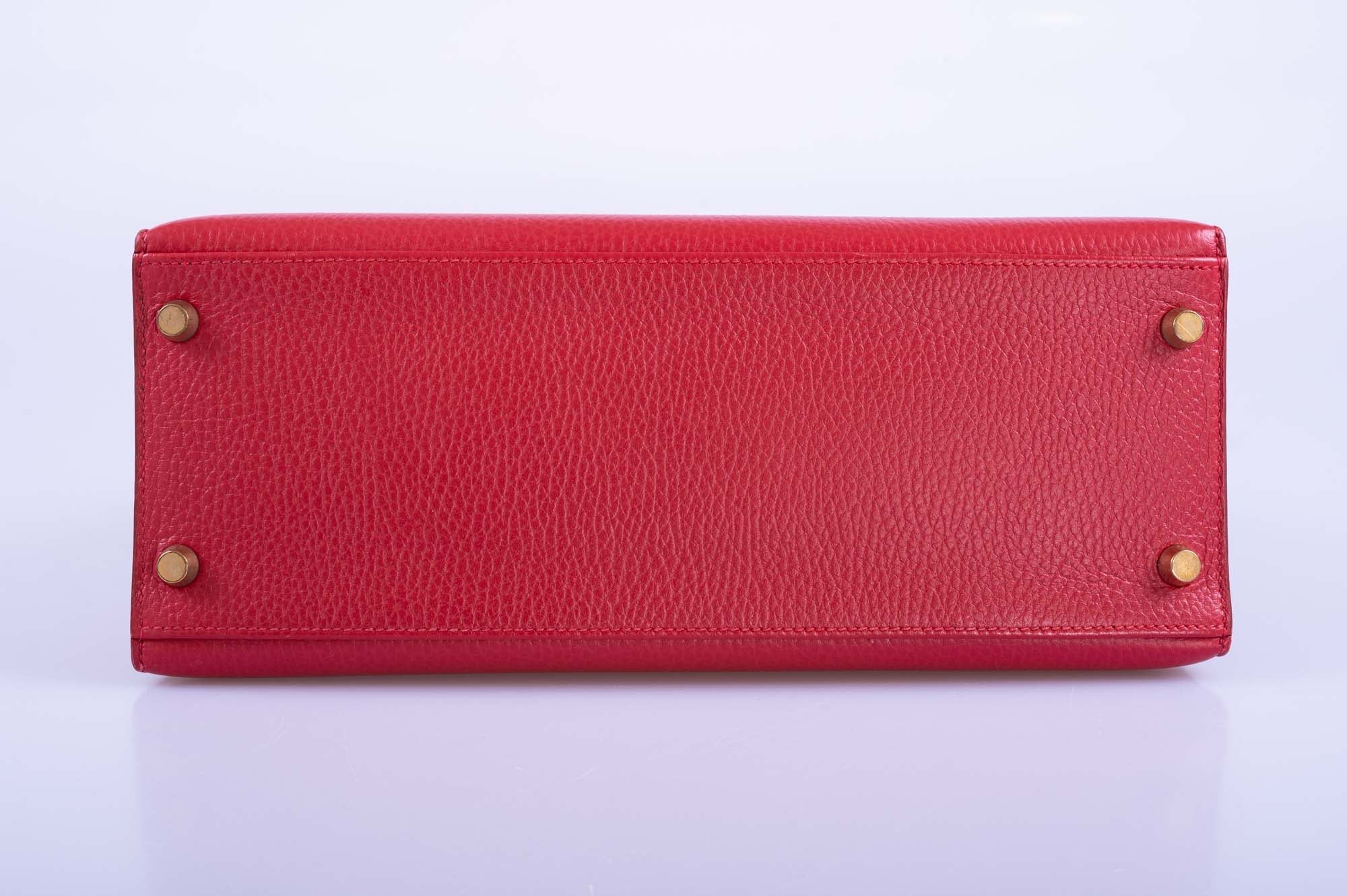 Hermès Kelly 28 Rouge Vif Ardenne with Gold Hardware