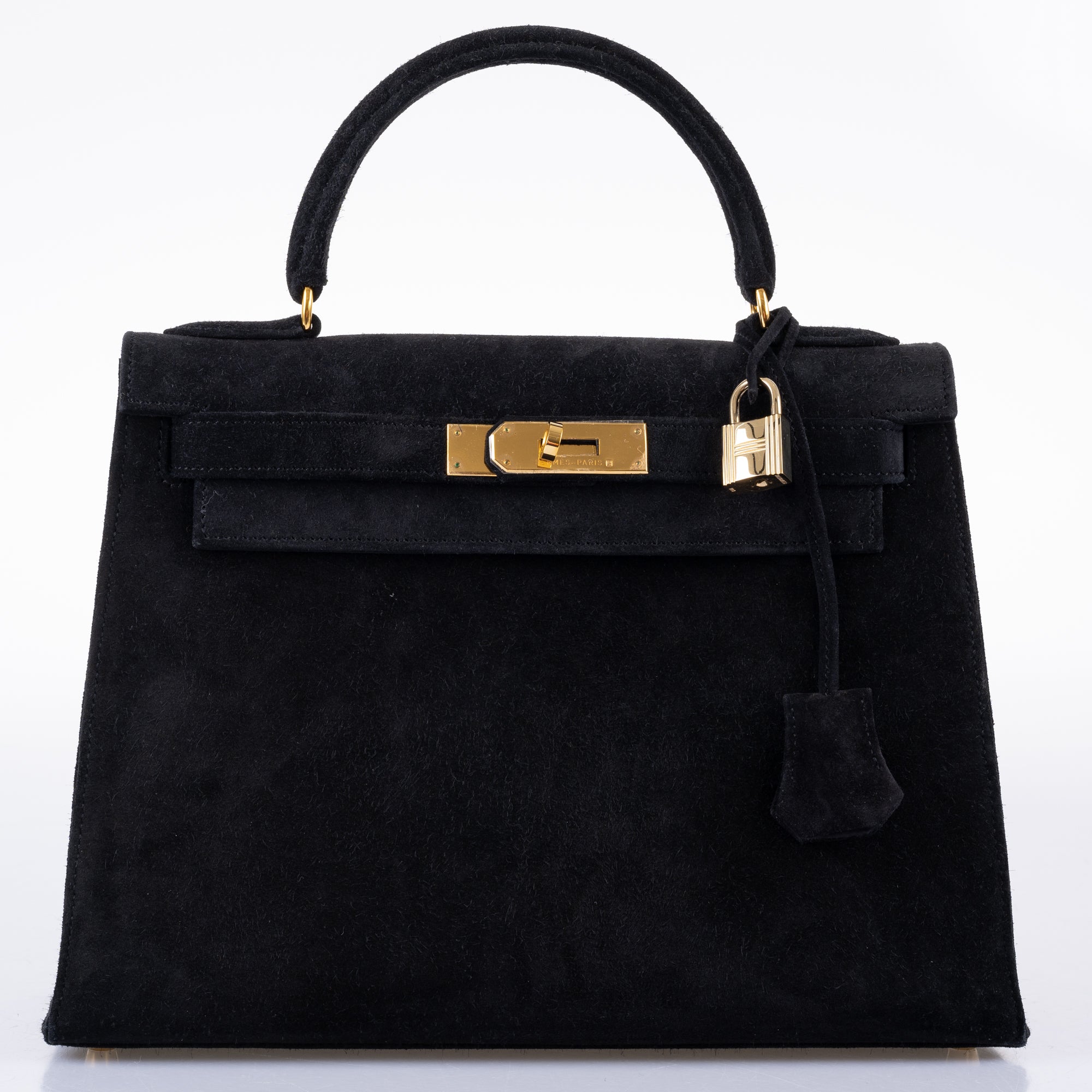 Hermès Kelly 28 Sellier Black Doblis Suede Gold Hardware