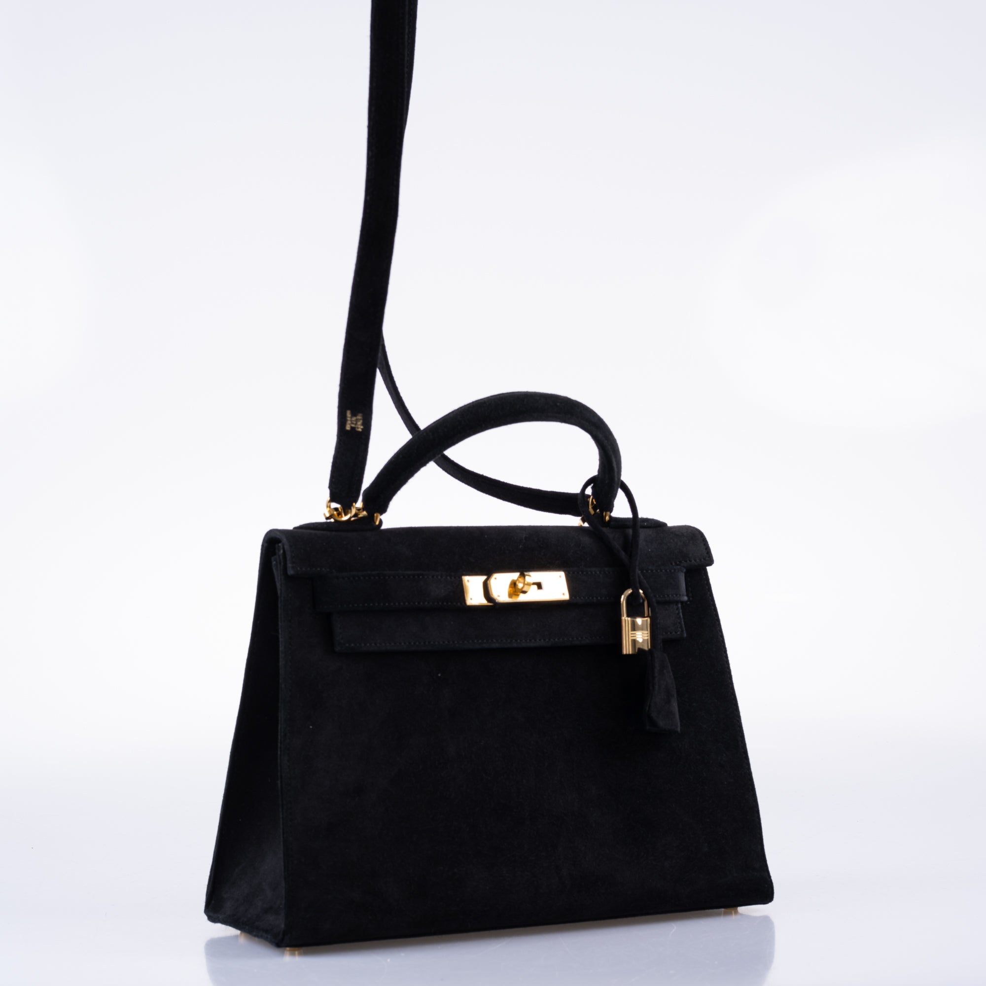 Hermès Kelly 28 Sellier Black Doblis Suede Gold Hardware