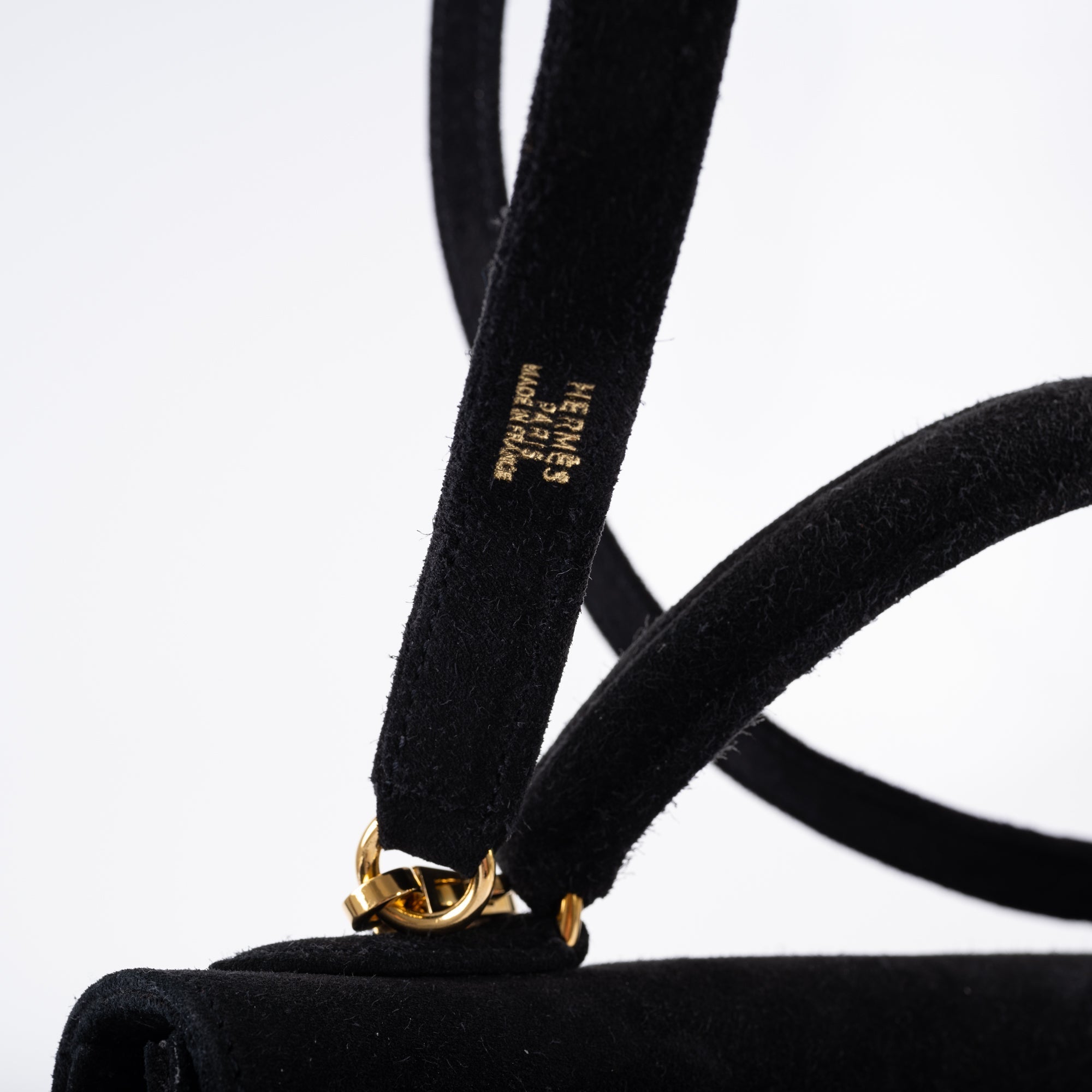 Hermès Kelly 28 Sellier Black Doblis Suede Gold Hardware